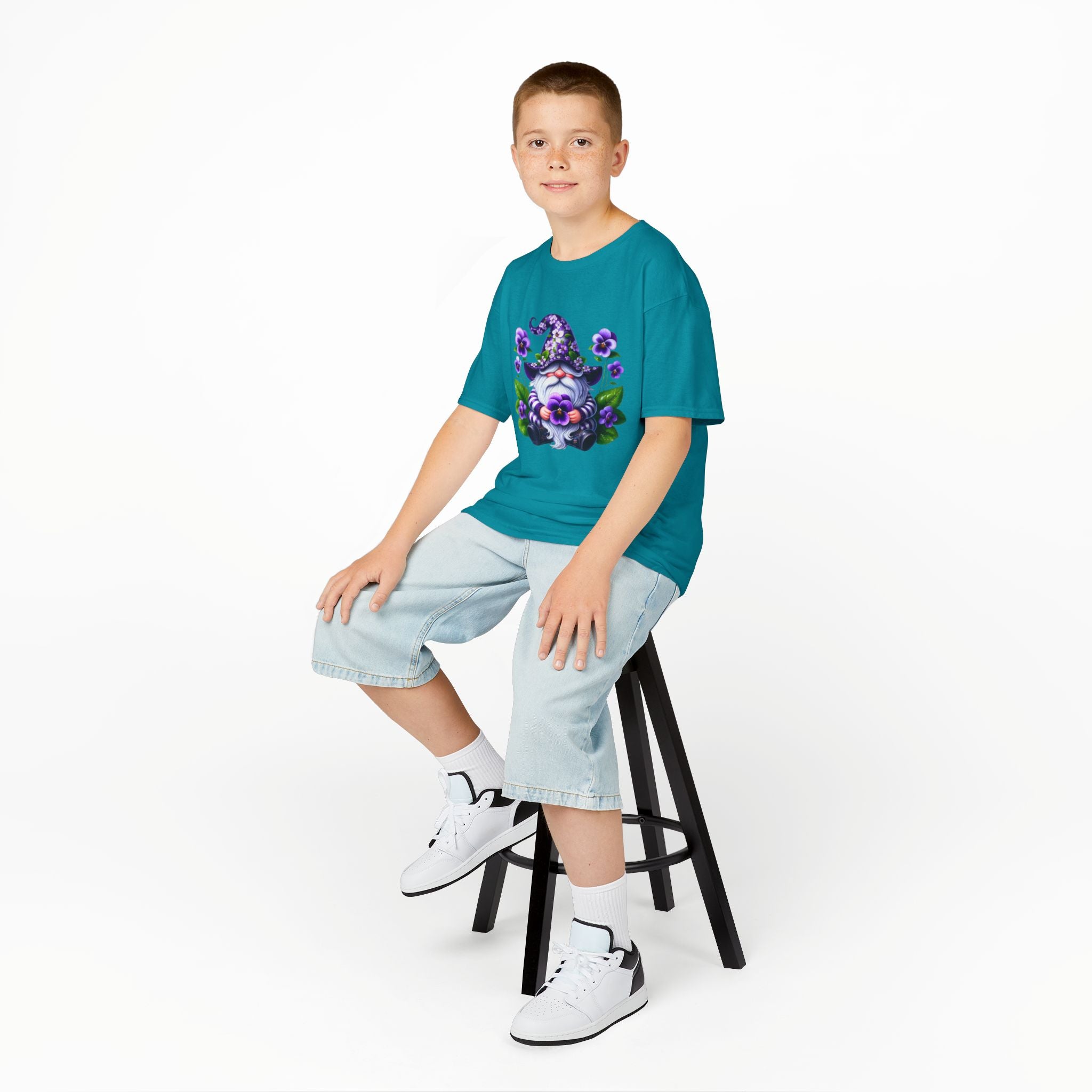 Kids Gnome T‑Shirt — Cute Purple Floral Wizard Gnome Tee for Children