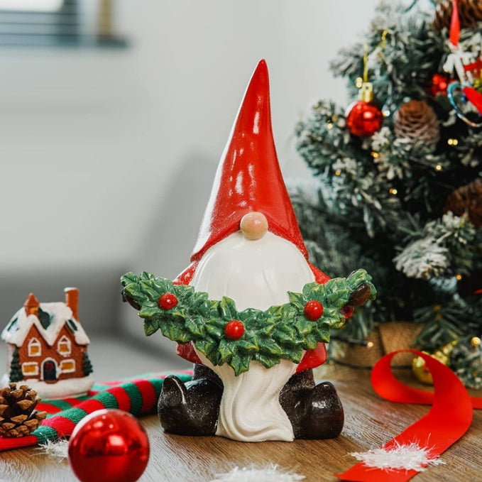 Santa Claus Resin Ornament Christmas Gnome Dwarf Holding Branch Christmas Holiday Party Decoration