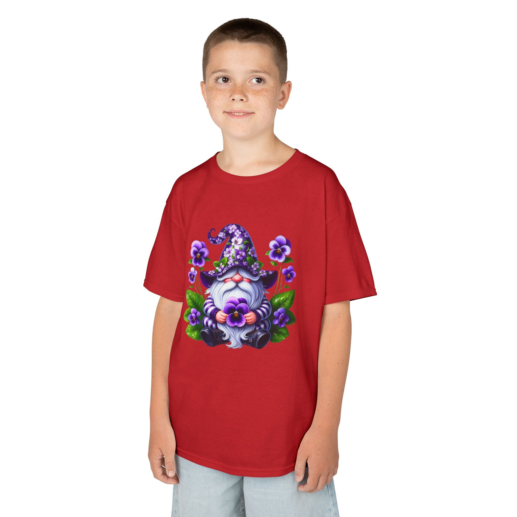 Kids Gnome T‑Shirt — Cute Purple Floral Wizard Gnome Tee for Children