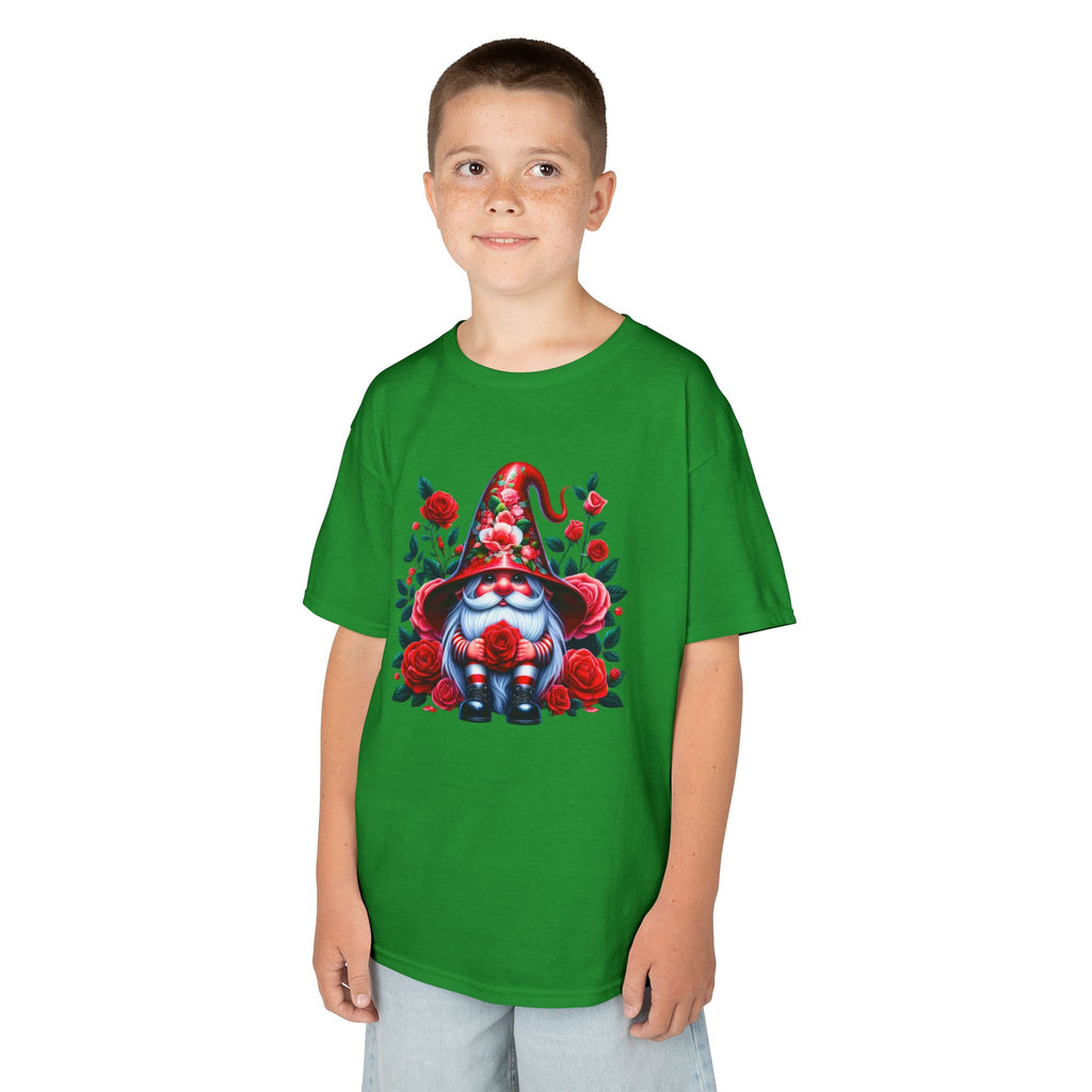 Valentine Gnome Kids Tee — Cute Red Rose Garden Gnome Shirt