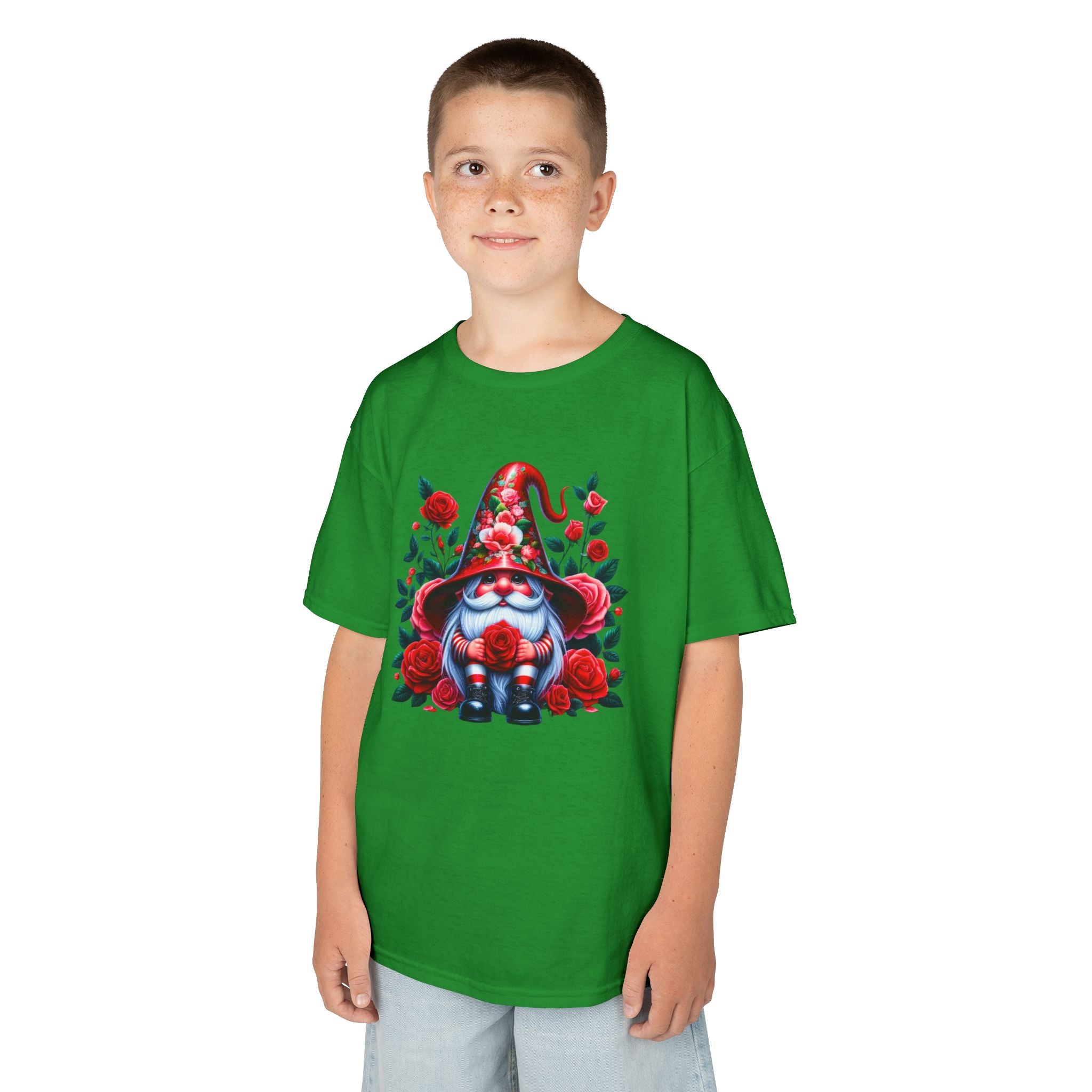Valentine Gnome Kids Tee — Cute Red Rose Garden Gnome Shirt