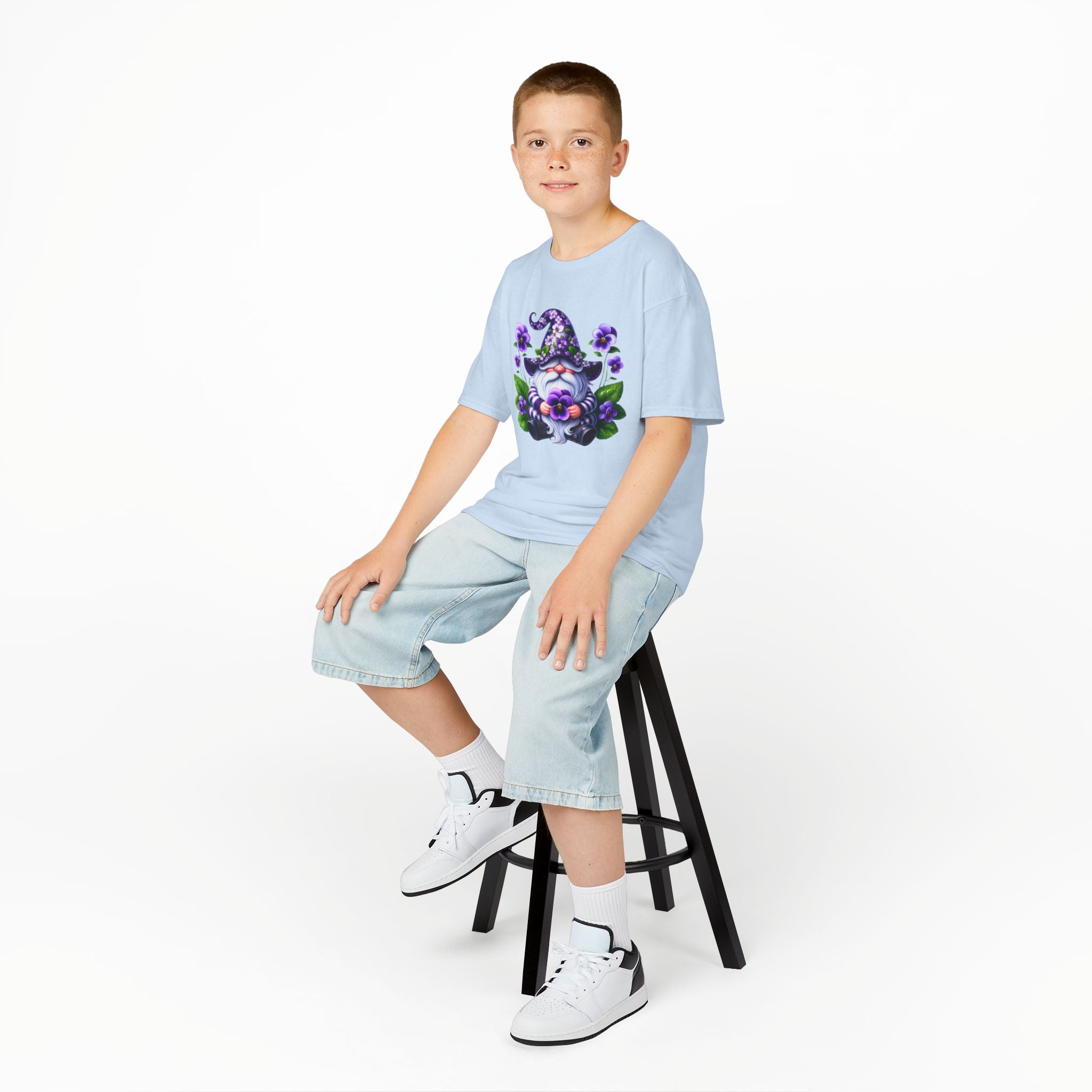 Kids Gnome T‑Shirt — Cute Purple Floral Gnome Tee for Children