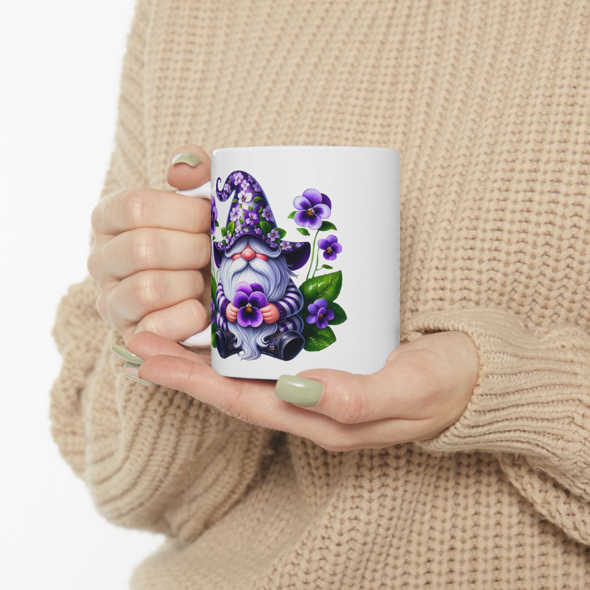 Purple Gnome Pansy Floral Ceramic Mug (11oz & 15oz)
