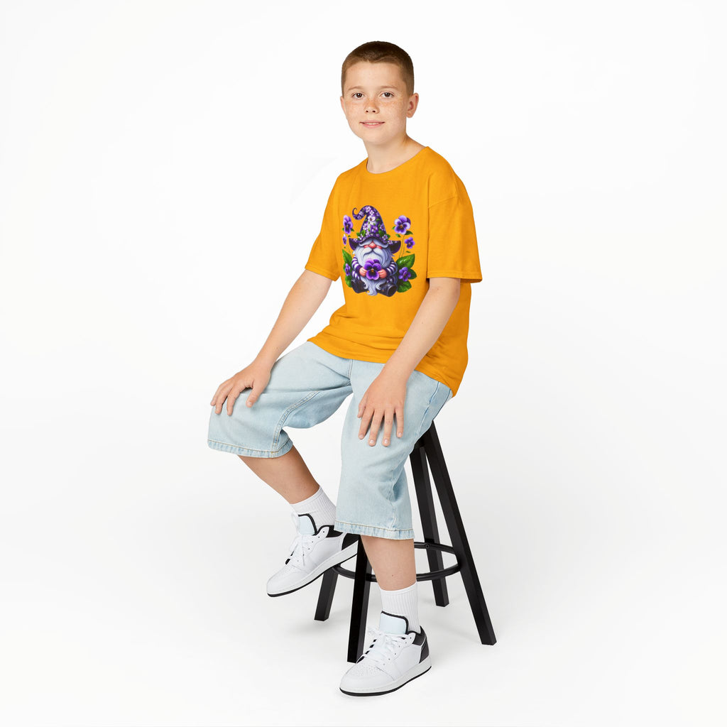 Kids Gnome T‑Shirt — Cute Purple Floral Gnome Tee for Children