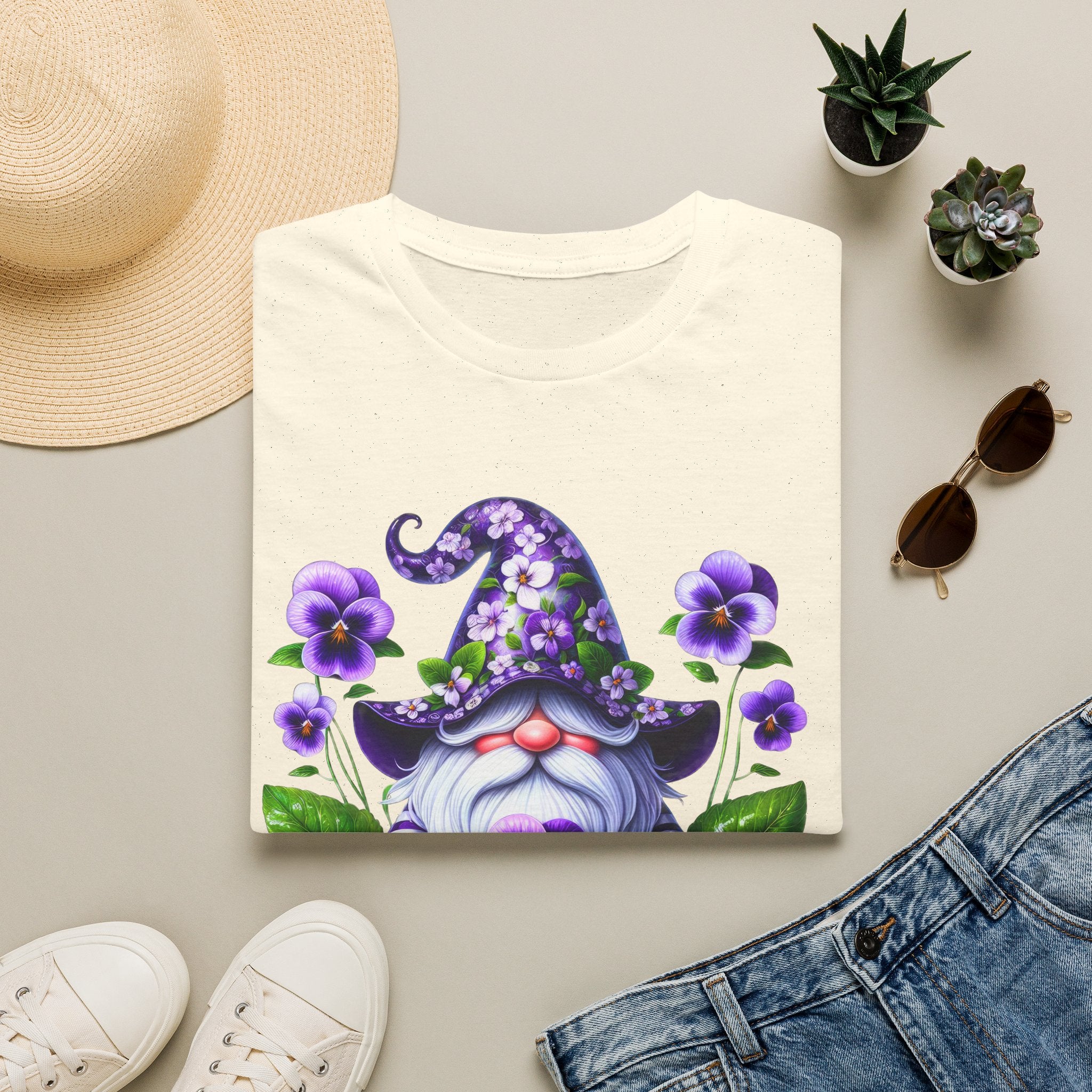 Purple Pansy Garden Gnome T-Shirt