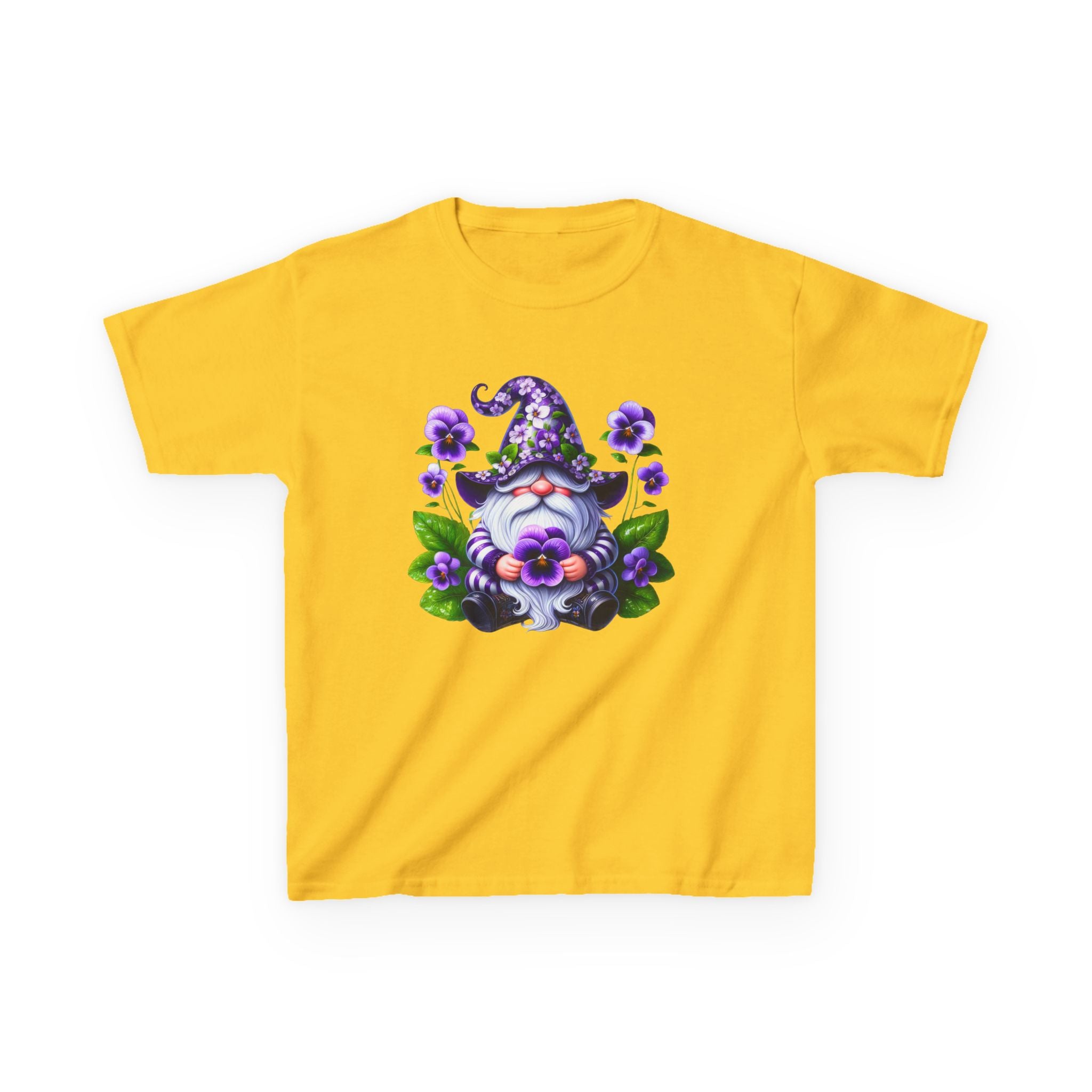 Kids Gnome T‑Shirt — Cute Purple Floral Gnome Tee for Children