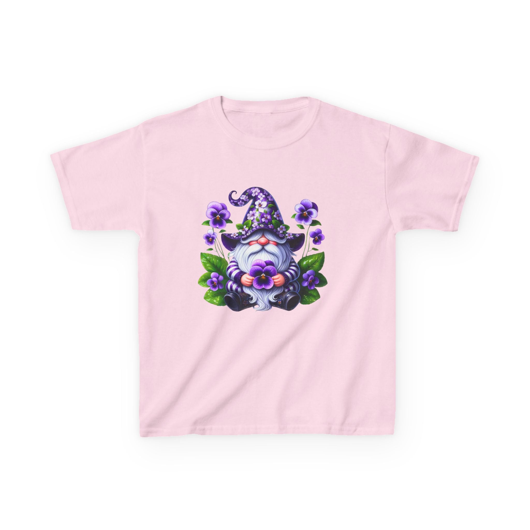 Kids Gnome T‑Shirt — Cute Purple Floral Wizard Gnome Tee for Children