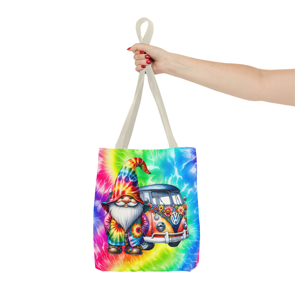 Tie-Dye Hippie Gnome Tote Bag — VW Bus Floral Boho Beach Tote