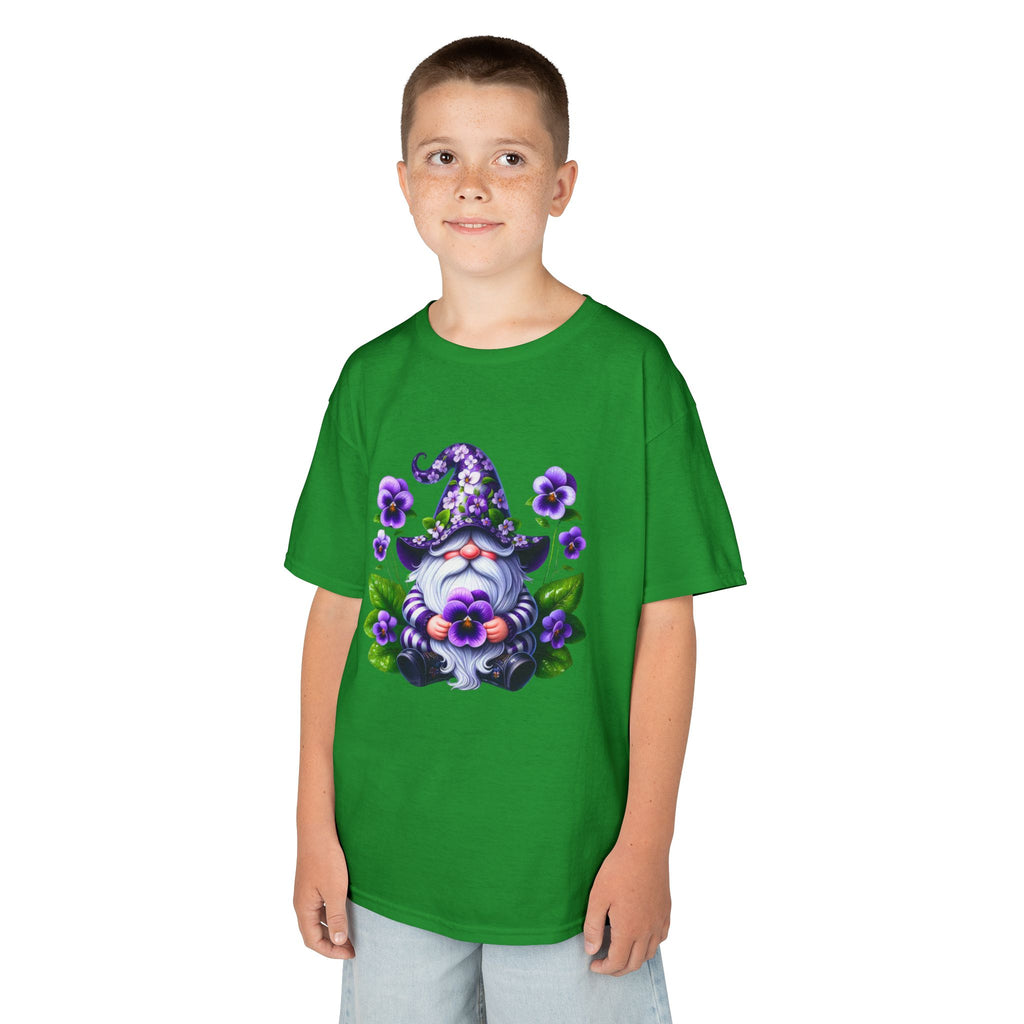 Kids Gnome T‑Shirt — Cute Purple Floral Wizard Gnome Tee for Children