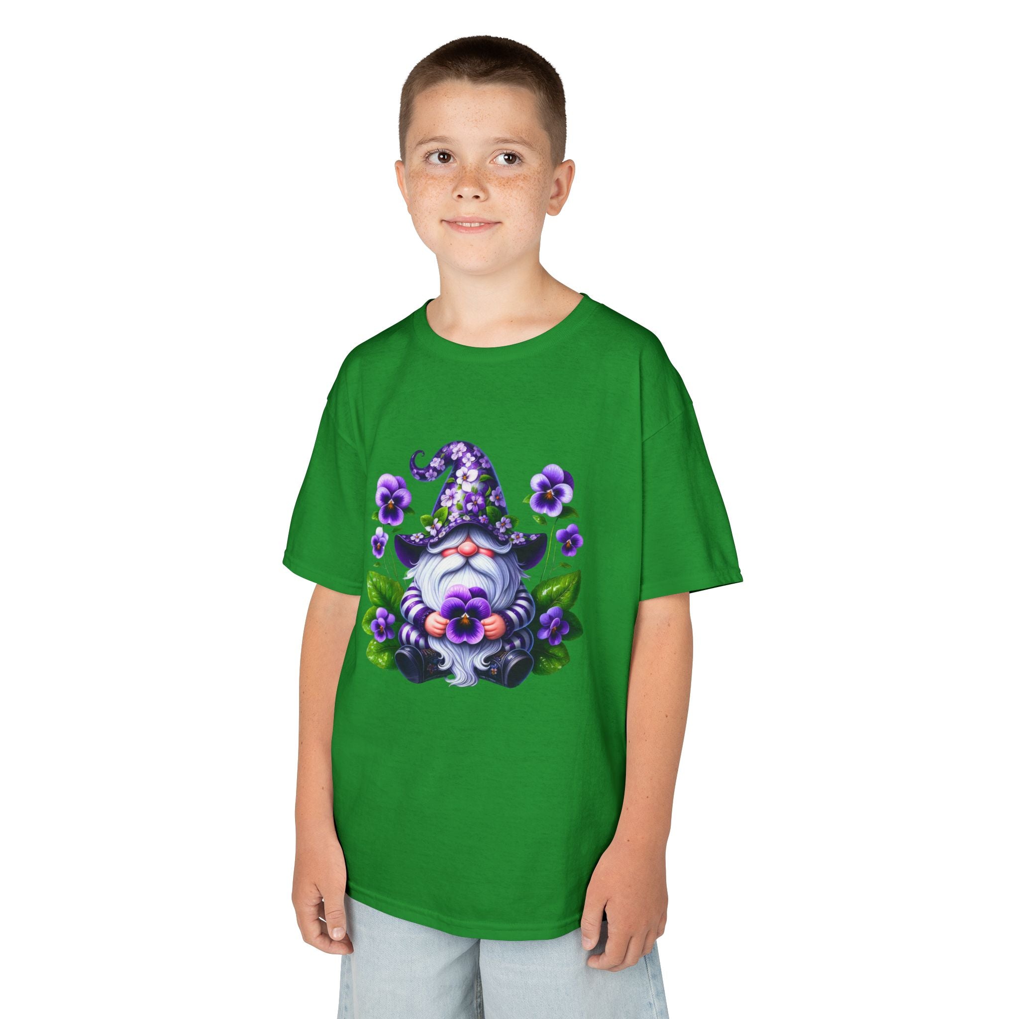 Kids Gnome T‑Shirt — Cute Purple Floral Wizard Gnome Tee for Children