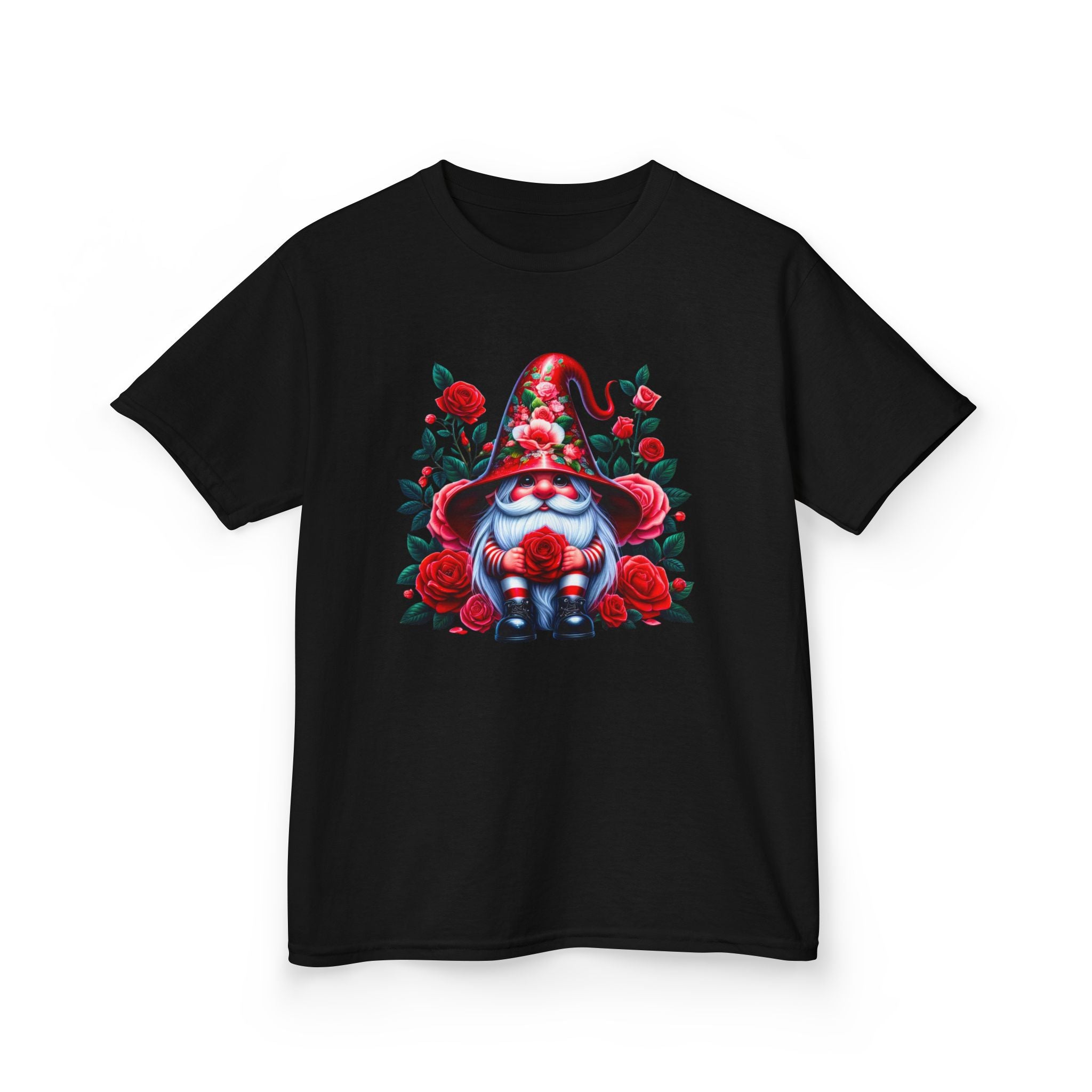 Valentine Gnome Kids Tee — Cute Red Rose Garden Gnome Shirt