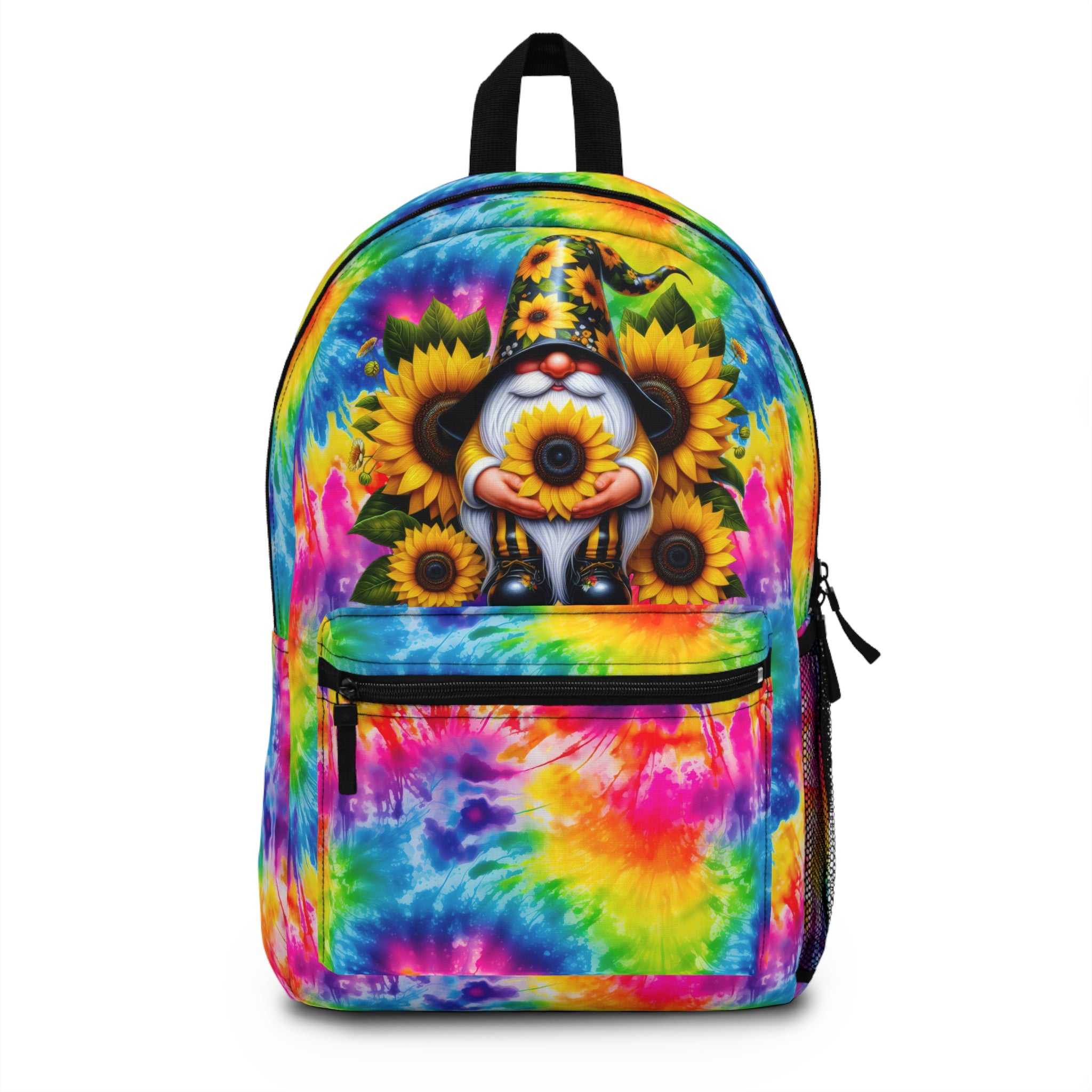 Tie-Dye Sunflower Gnome Backpack - Colorful Boho School Bag