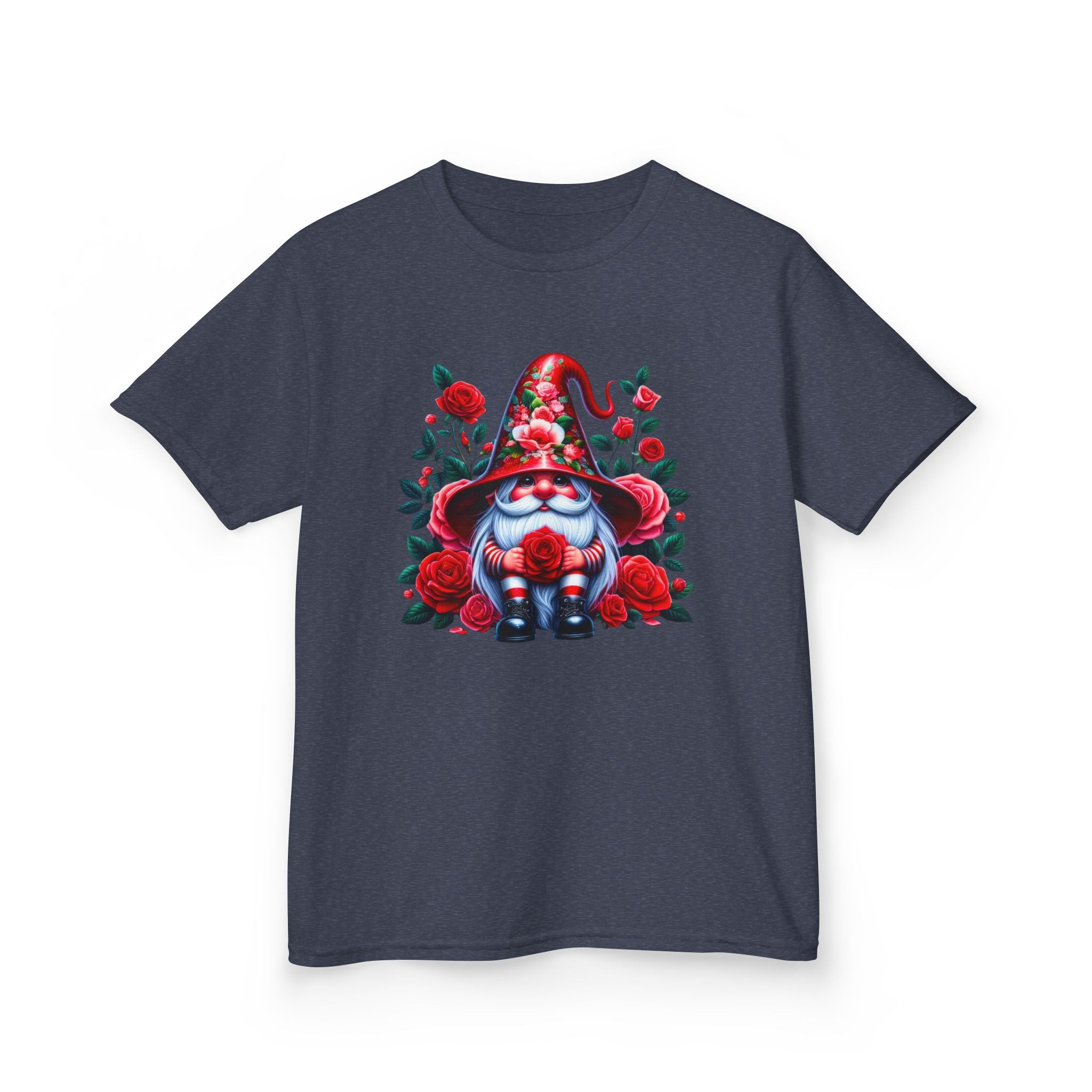 Valentine Gnome Kids Tee — Cute Red Rose Garden Gnome Shirt