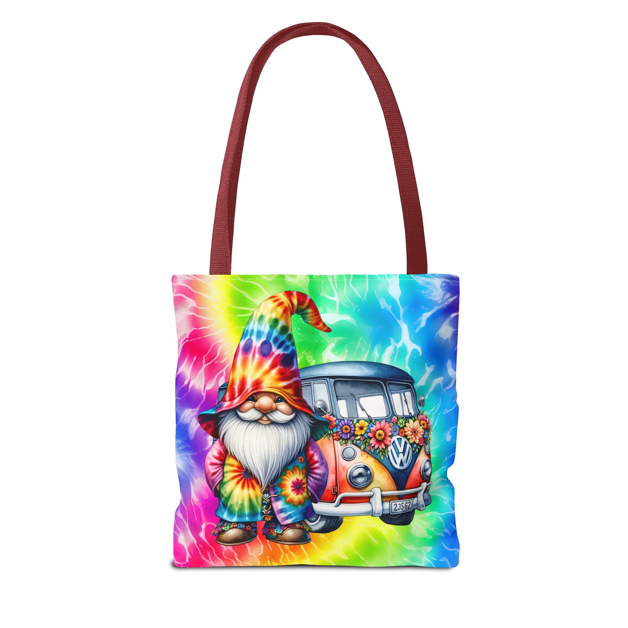 Tie-Dye Hippie Gnome Tote Bag — VW Bus Floral Boho Beach Tote