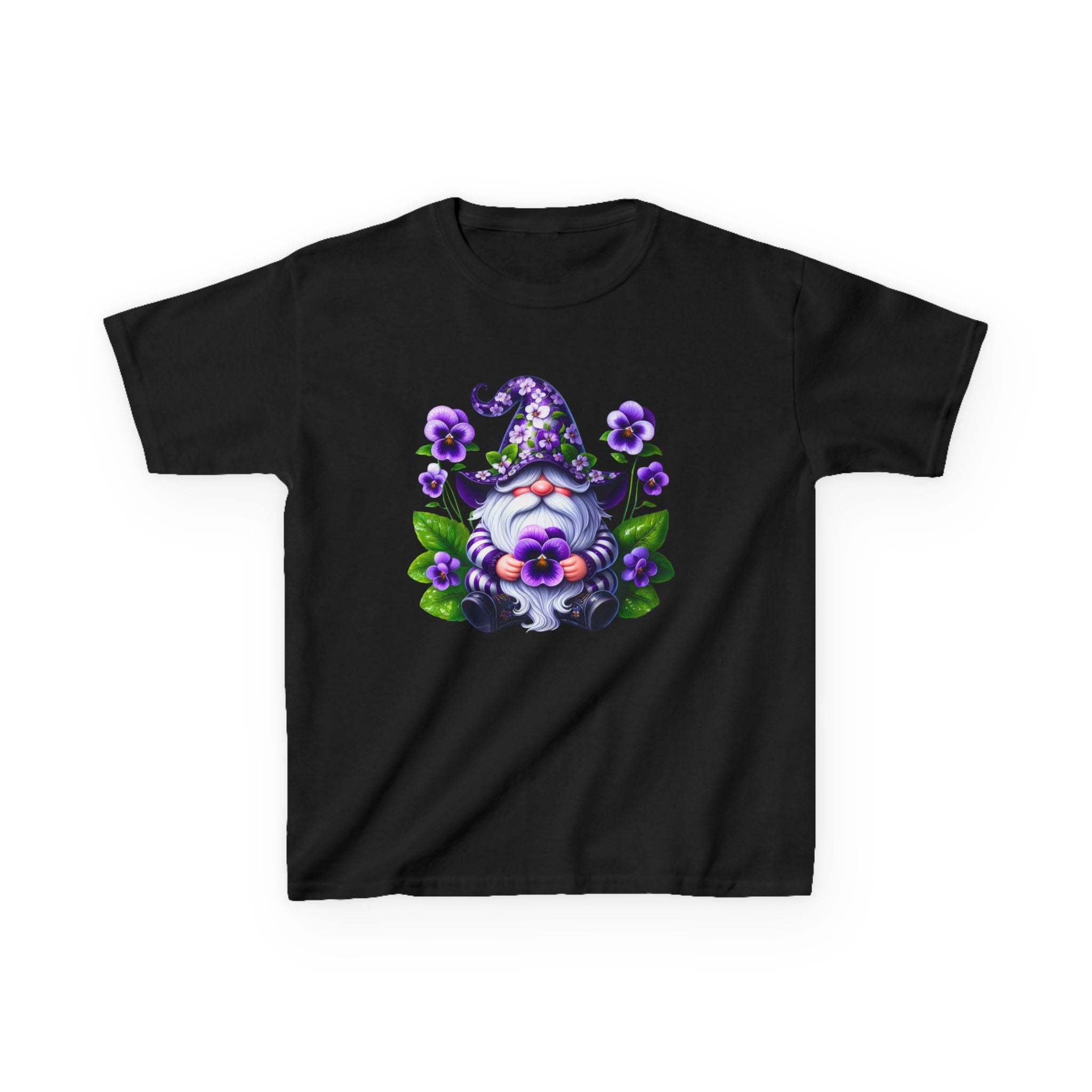 Kids Gnome T‑Shirt — Cute Purple Floral Gnome Tee for Children