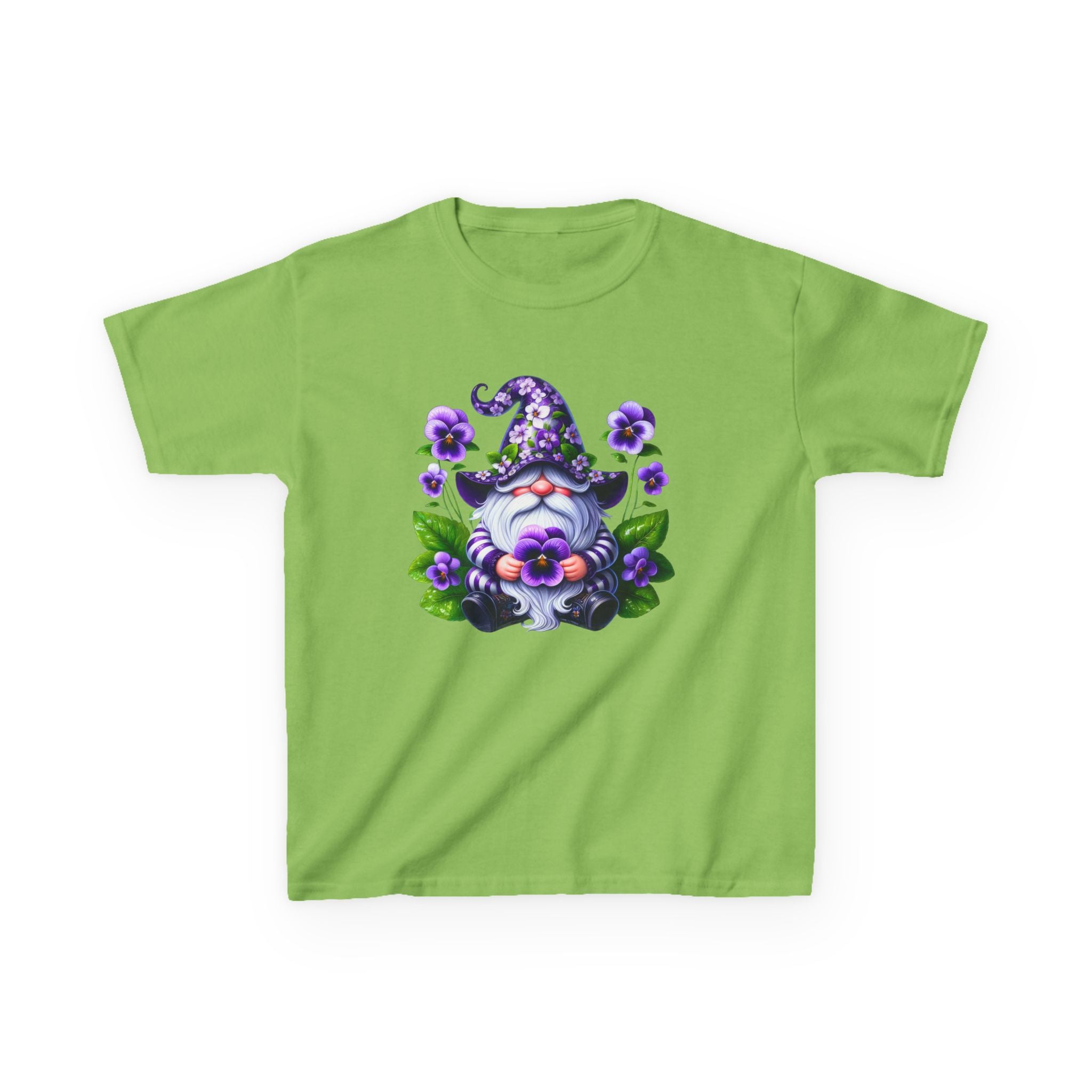 Kids Gnome T‑Shirt — Cute Purple Floral Gnome Tee for Children