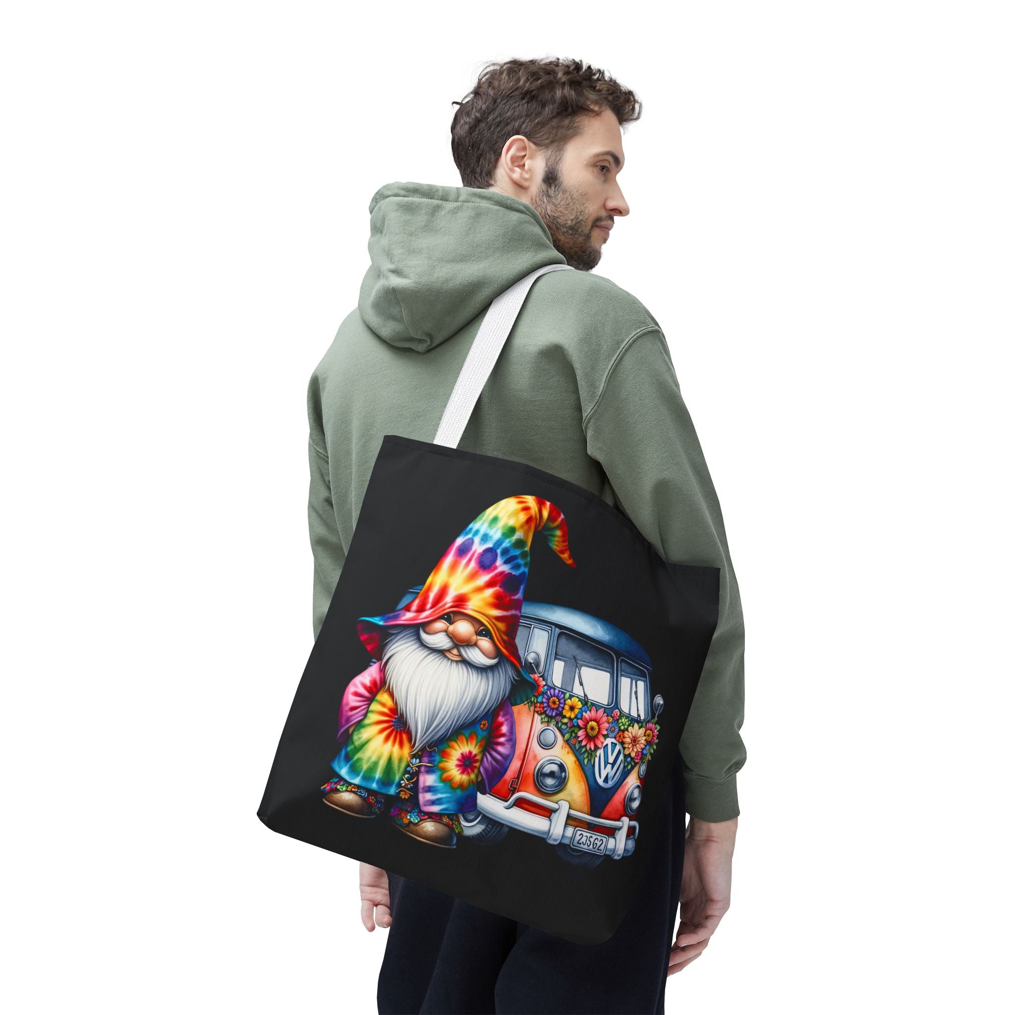 Tie-Dye Gnome Tote Bag — Hippie Van Floral Boho Market Tote