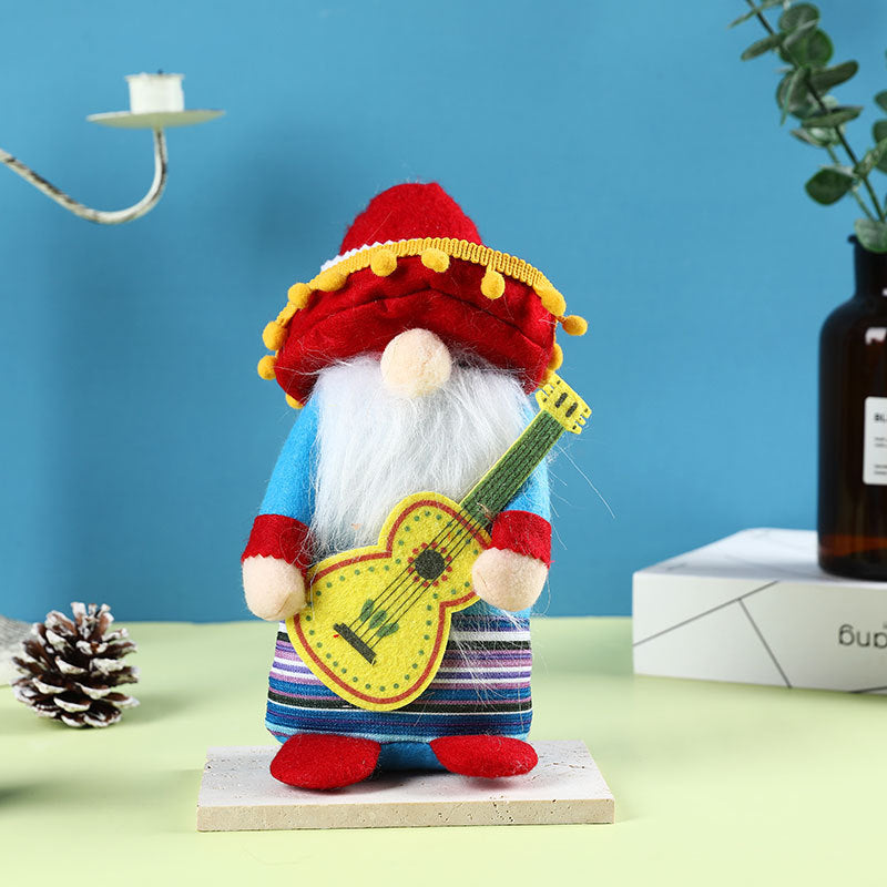 Doll Mexican carnival sombrero Rudolph gnome doll musical instrument dwarf doll decorations