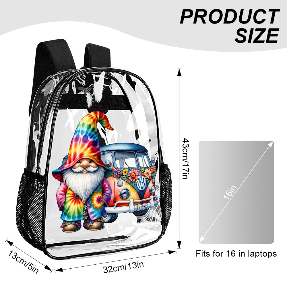Hippie Tie Dye Gnome VW Bus for the Rest of Us Transparent Bag 17 inch