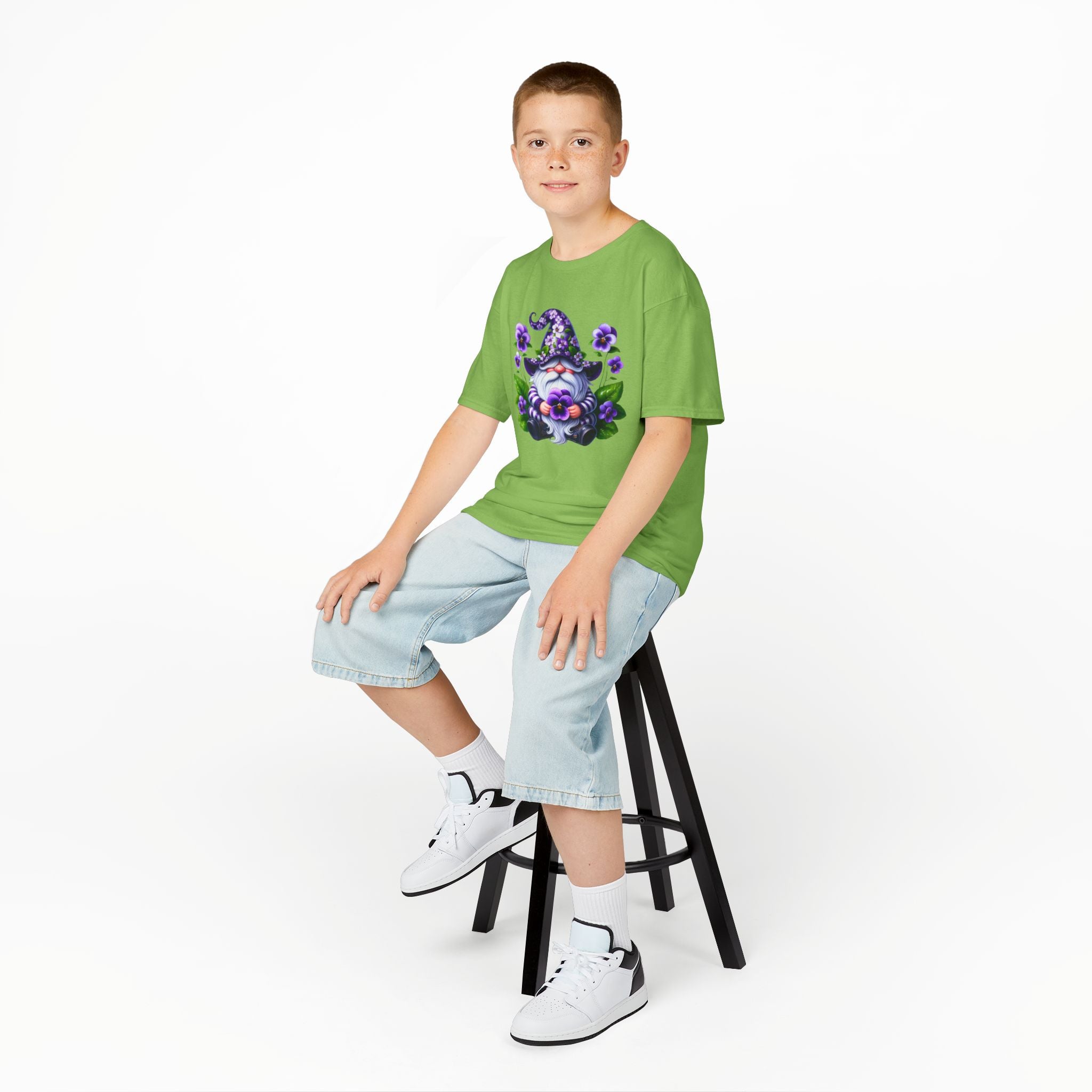 Kids Gnome T‑Shirt — Cute Purple Floral Gnome Tee for Children