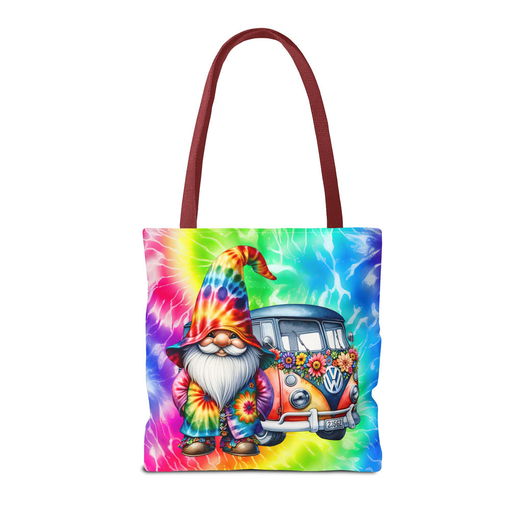 Tie-Dye Hippie Gnome Tote Bag — VW Bus Floral Boho Beach Tote