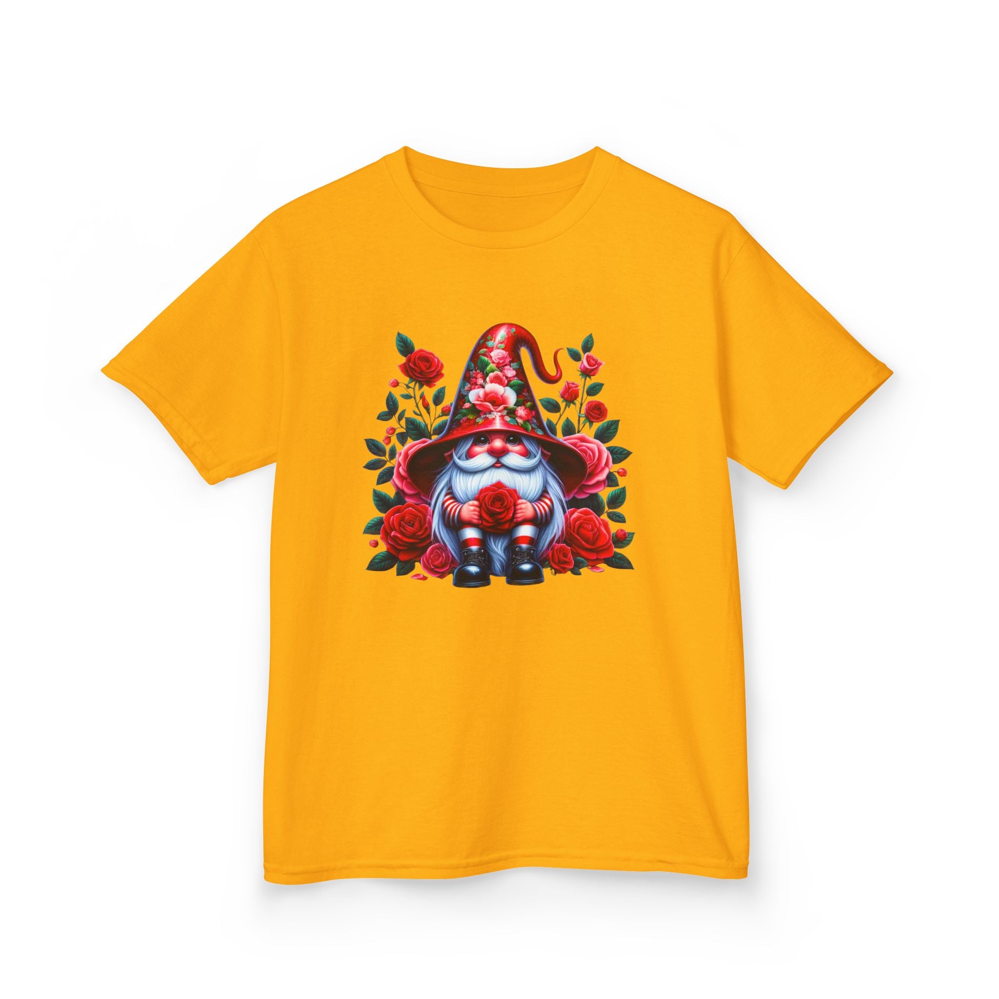 Valentine Gnome Kids Tee — Cute Red Rose Garden Gnome Shirt