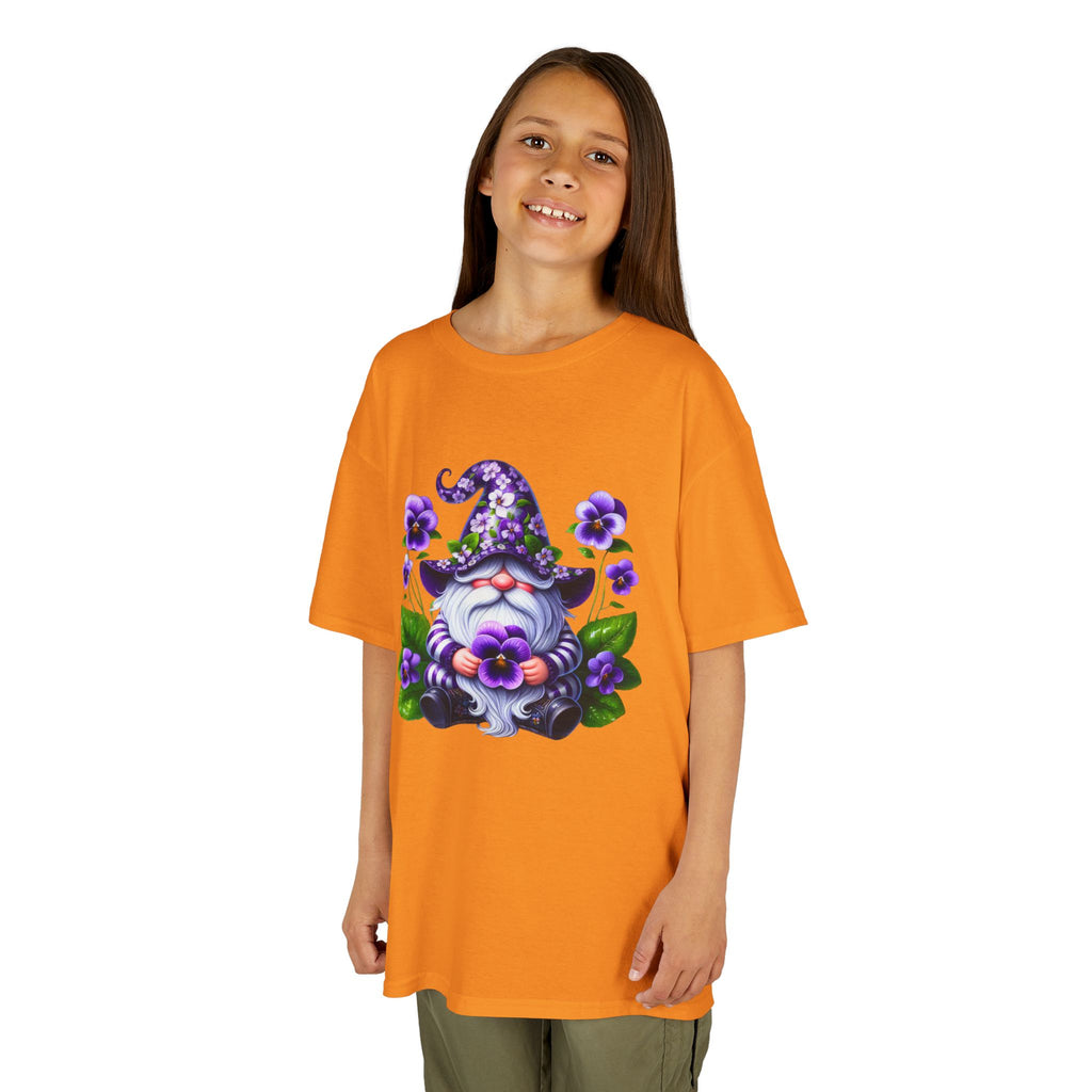 Kids Gnome T‑Shirt — Cute Purple Floral Wizard Gnome Tee for Children