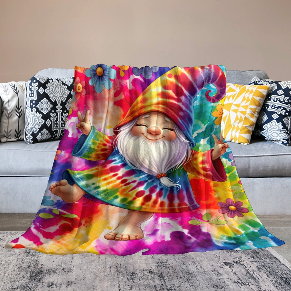 Happy Gnome Tie Dye Ultra-Soft Flannel Blanket 60" x 80"  Multiple Sizes