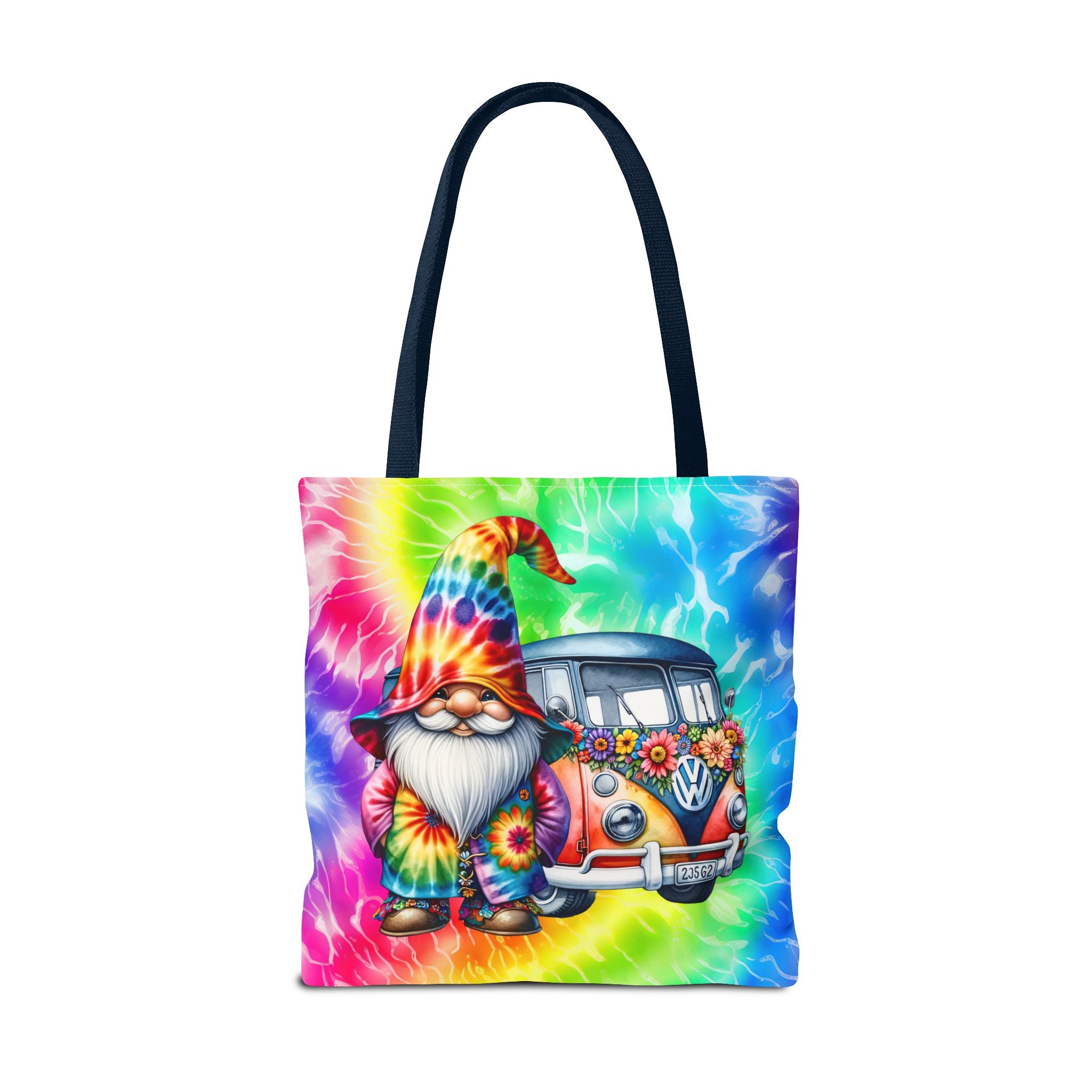 Tie-Dye Hippie Gnome Tote Bag — VW Bus Floral Boho Beach Tote