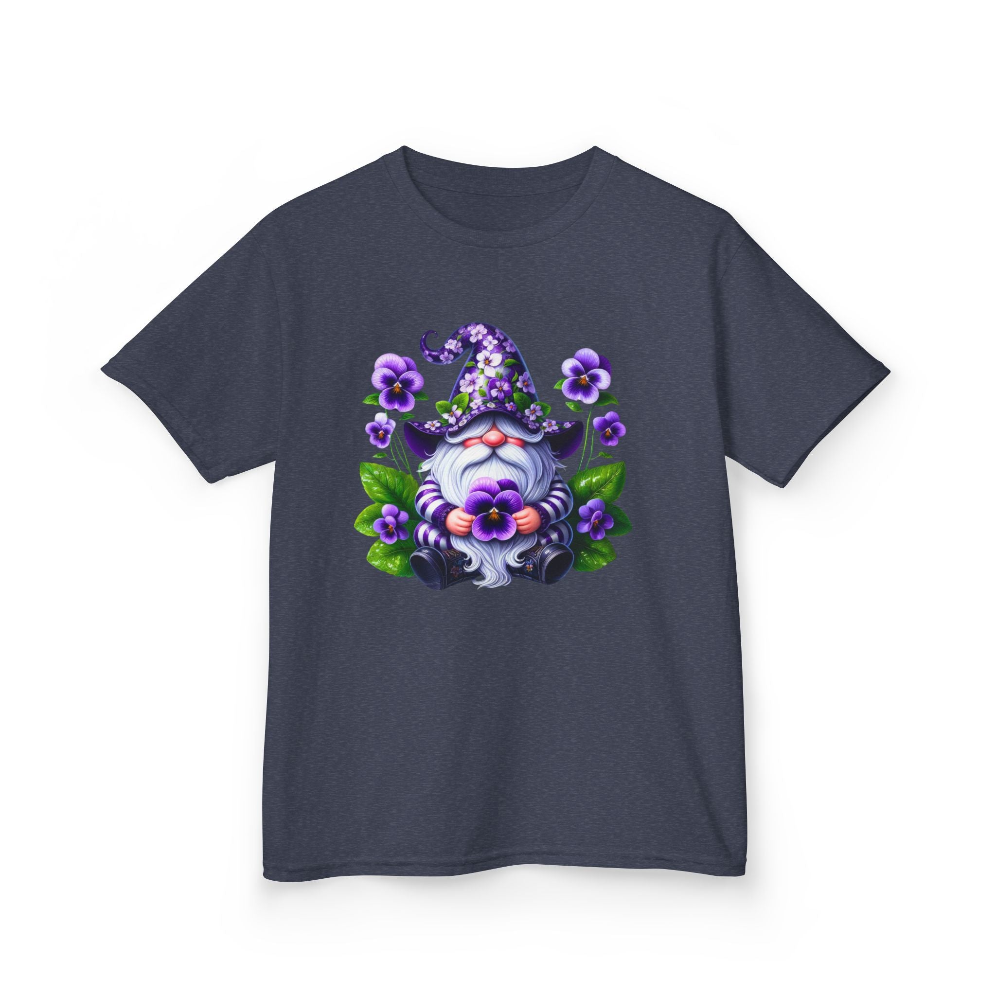 Kids Gnome T‑Shirt — Cute Purple Floral Gnome Tee for Children