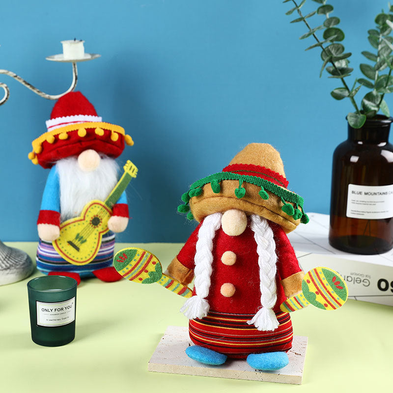 Doll Mexican carnival sombrero Rudolph gnome doll musical instrument dwarf doll decorations