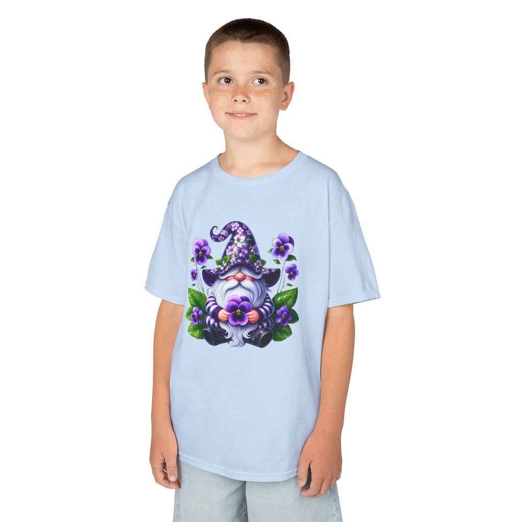 Kids Gnome T‑Shirt — Cute Purple Floral Gnome Tee for Children