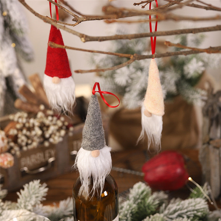 Christmas Santa Lucky Gnome Ornament Red Wine bottle Cover Festival Party Xmas Window Showcase Doll Santa Claus pendant