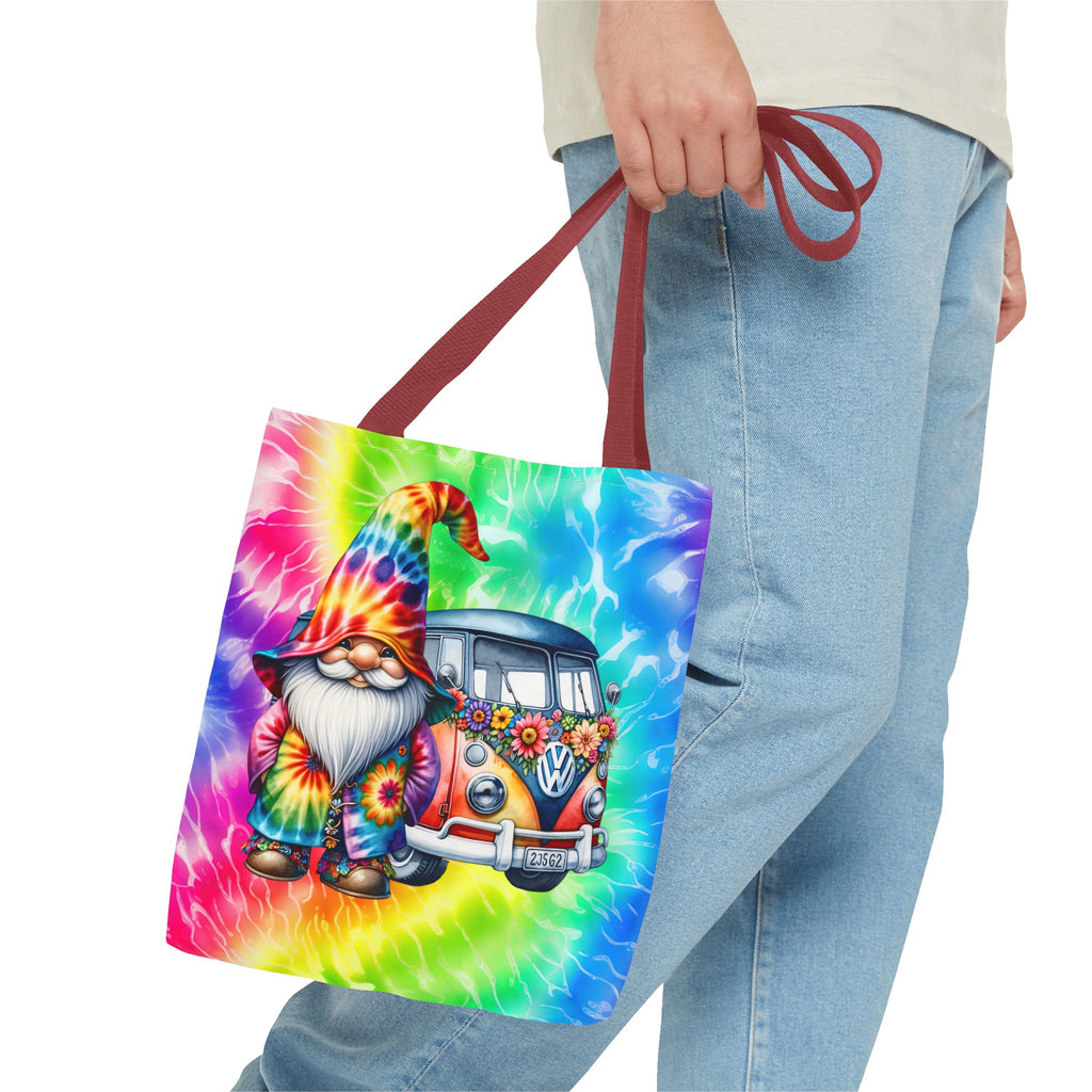 Tie-Dye Hippie Gnome Tote Bag — VW Bus Floral Boho Beach Tote