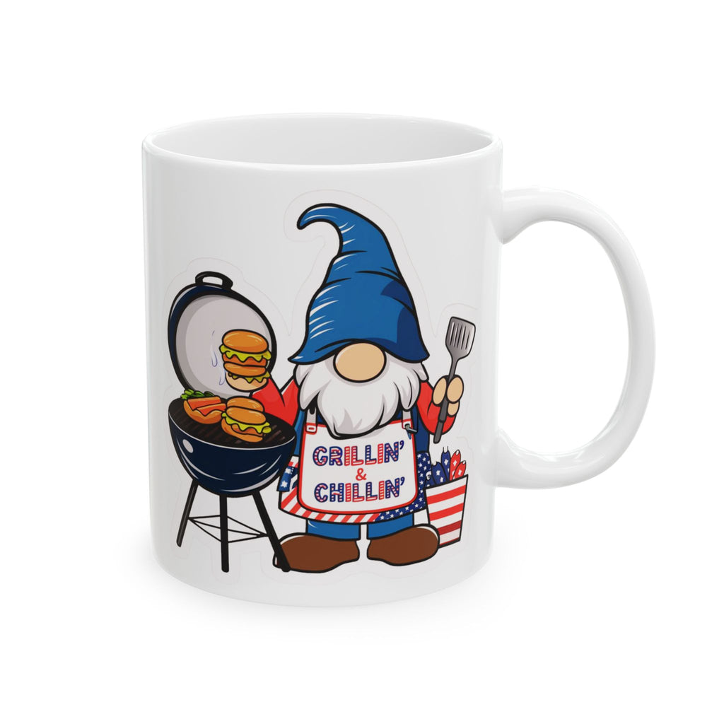 Grilling Gnome Ceramic Mug — Cute BBQ & Patriotic Party Coffee Cup (11oz, 15oz)