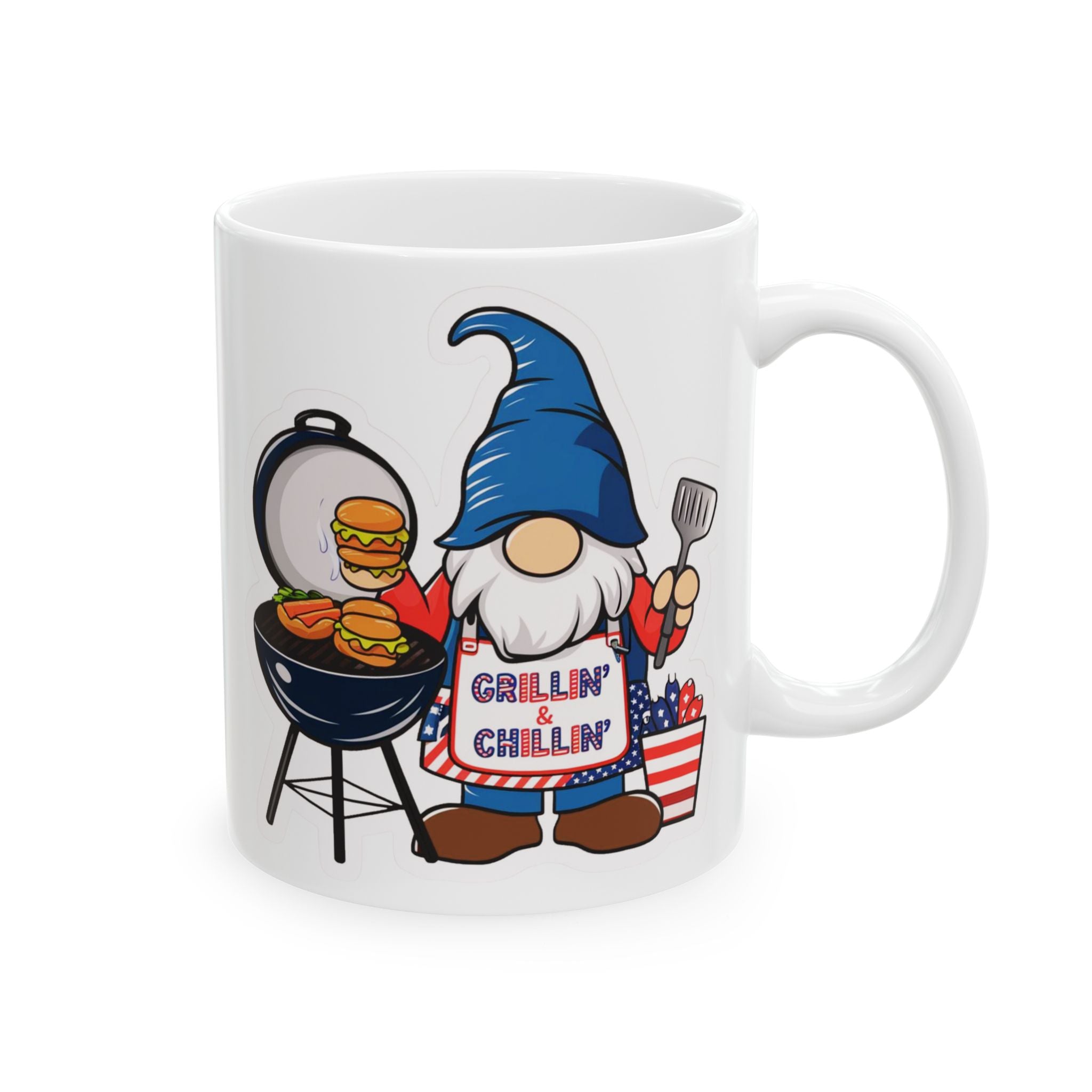 Grilling Gnome Ceramic Mug — Cute BBQ & Patriotic Party Coffee Cup (11oz, 15oz)