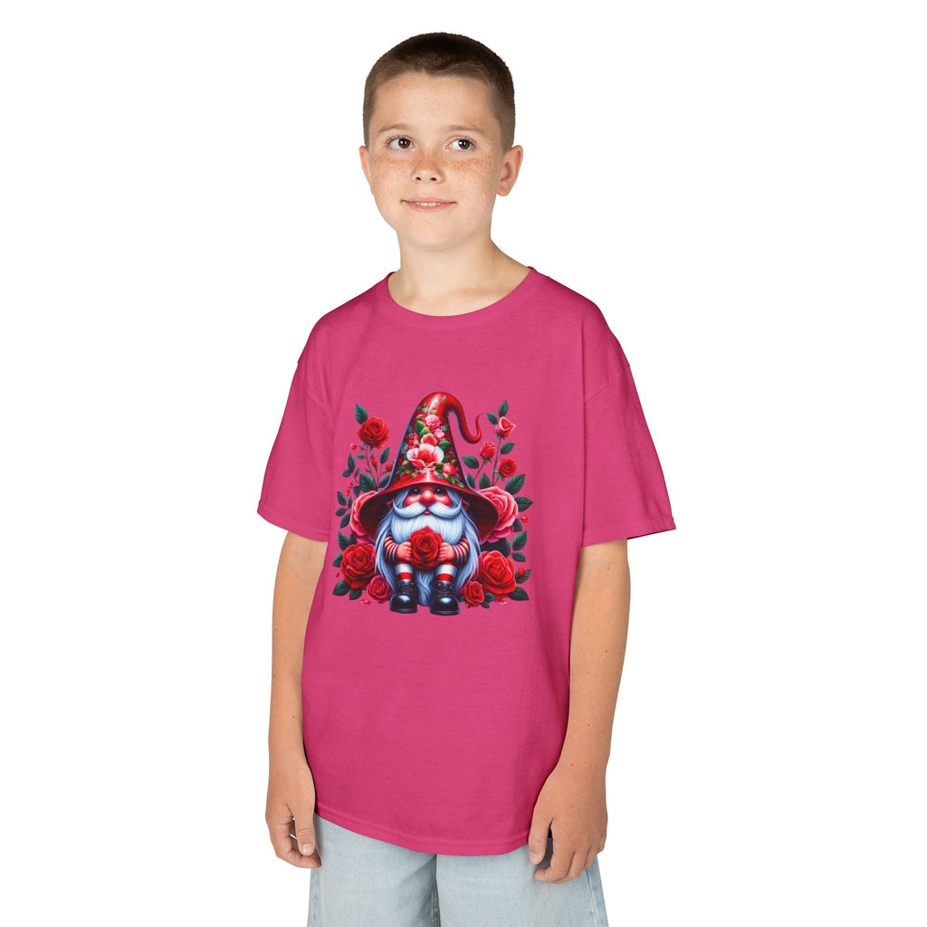 Valentine Gnome Kids Tee — Cute Red Rose Garden Gnome Shirt