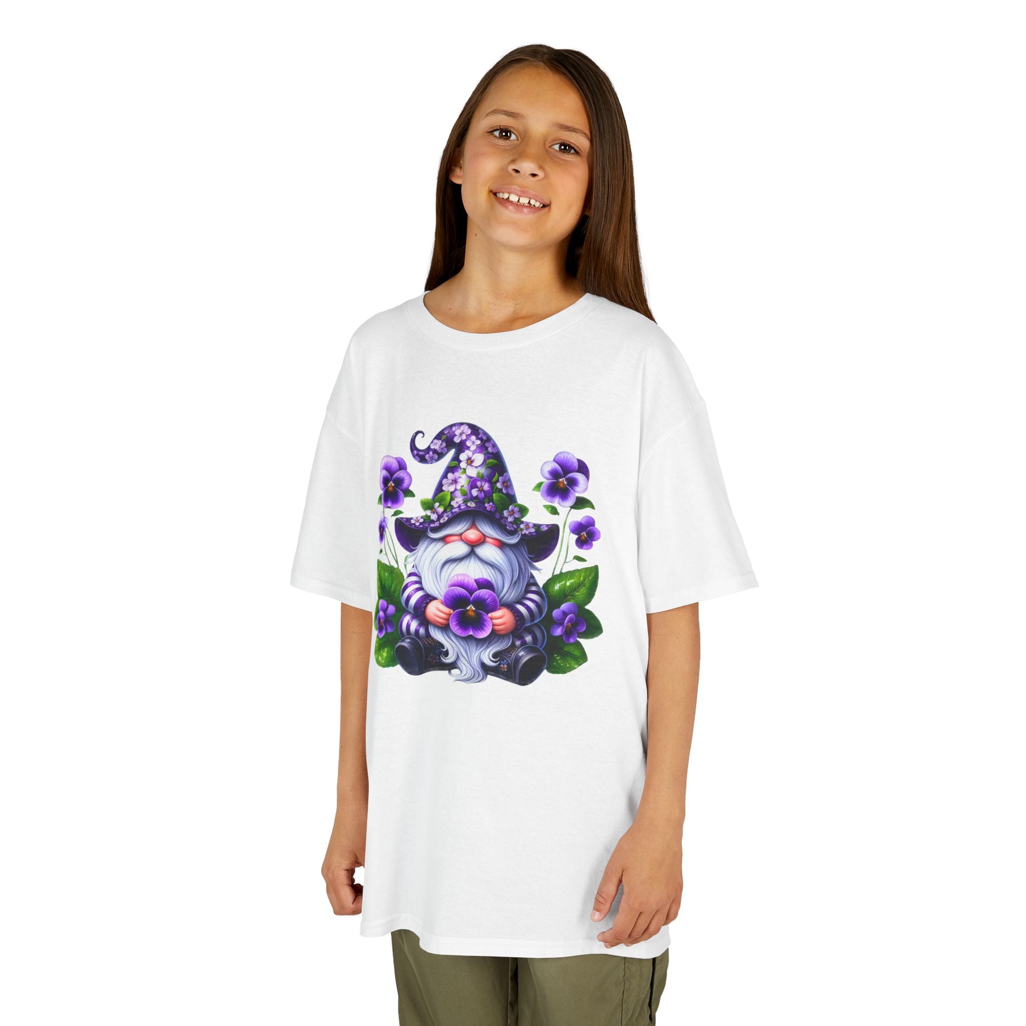 Kids Gnome T‑Shirt — Cute Purple Floral Gnome Tee for Children