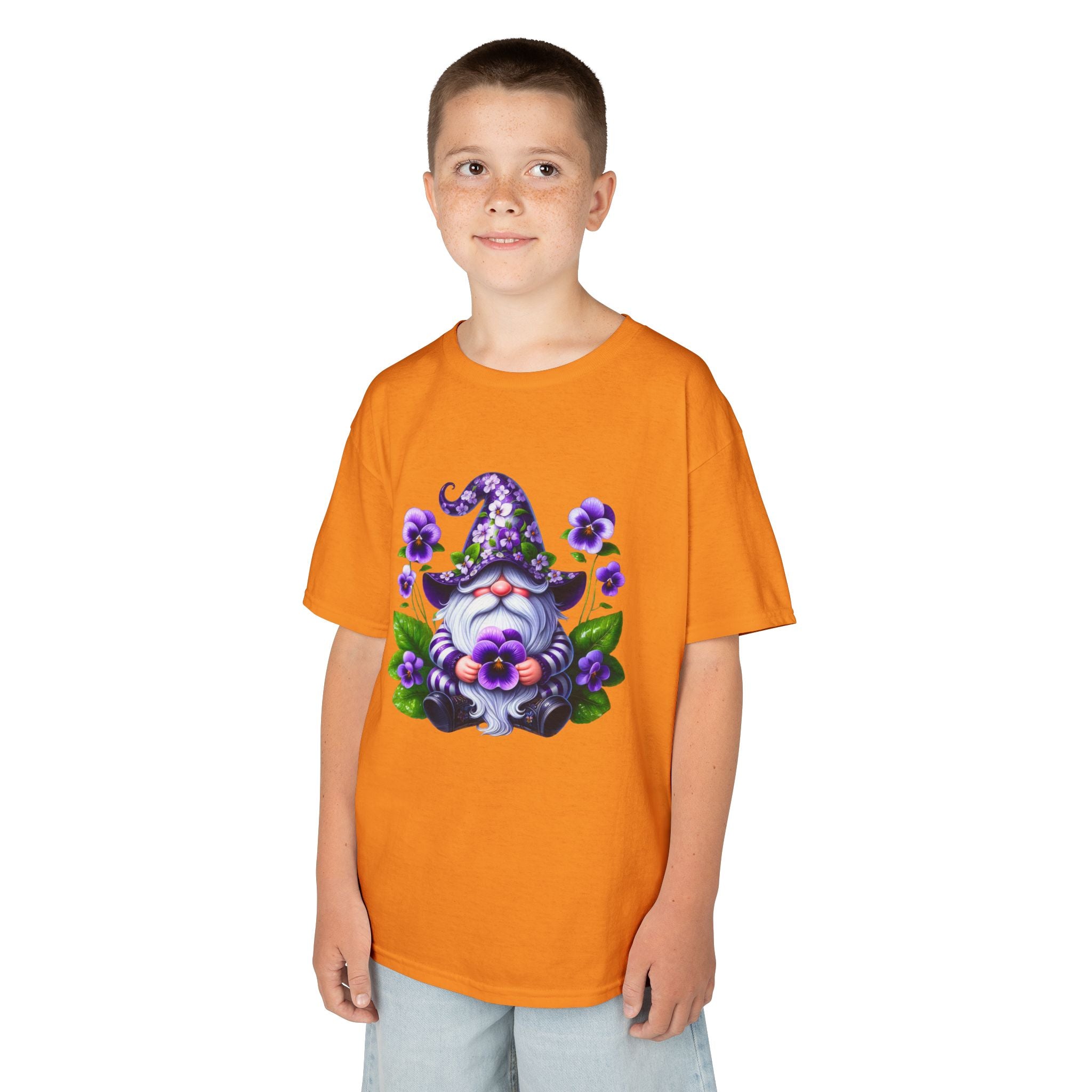 Kids Gnome T‑Shirt — Cute Purple Floral Wizard Gnome Tee for Children