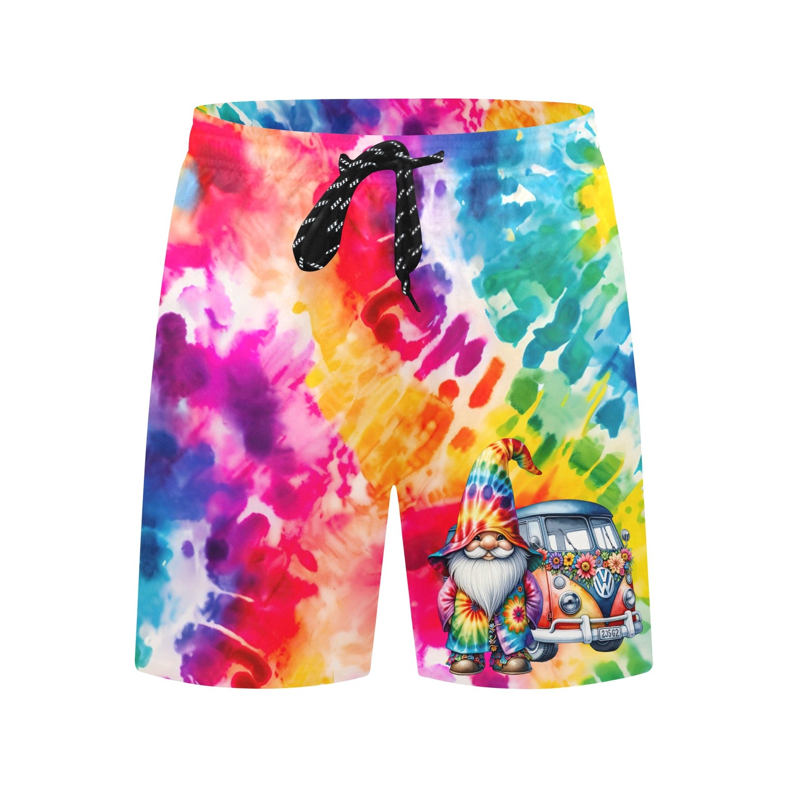 Tie Dye Hippie VW Bus Gnome Men's Mid-Length Beach Shorts
