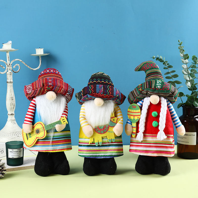 Mexican carnival sombrero Rudolph gnome standing figure musical instrument dwarf doll decoration