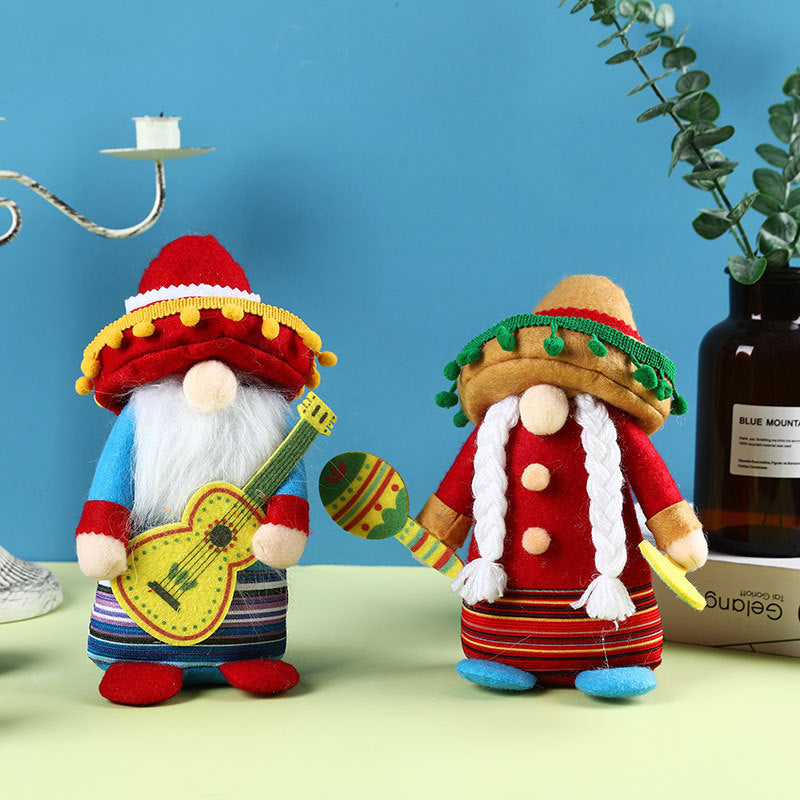 Doll Mexican carnival sombrero Rudolph gnome doll musical instrument dwarf doll decorations