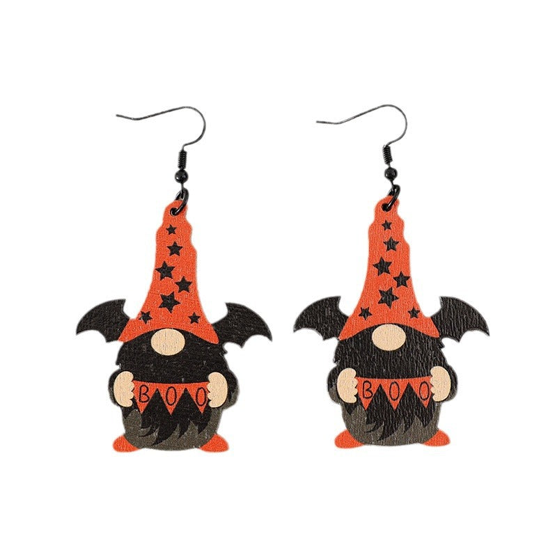 Wooden Point Hat Gnome Shape Earrings