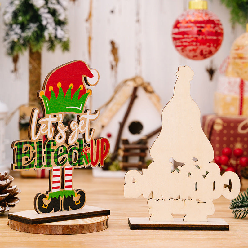 Christmas decoration supplies, creative letter figurines, Christmas gnome letter wooden ornaments