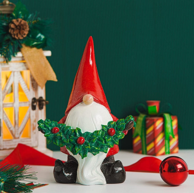 Santa Claus Resin Ornament Christmas Gnome Dwarf Holding Branch Christmas Holiday Party Decoration