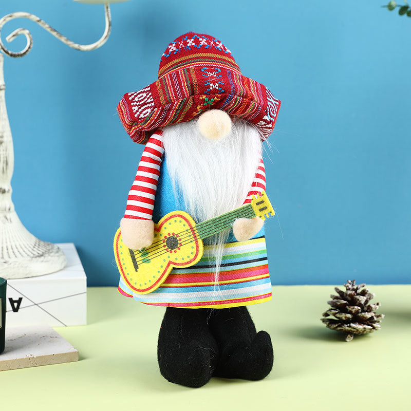 Mexican carnival sombrero Rudolph gnome standing figure musical instrument dwarf doll decoration