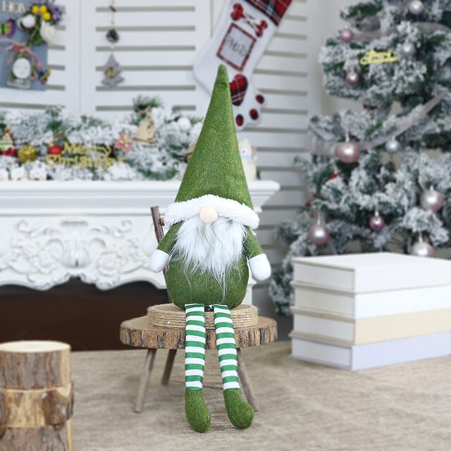 Christmas Long Legged Swedish Santa Gnome Plush Doll Ornament Handmade Elf Toys Holiday Home Party Decor Kids Gift#25