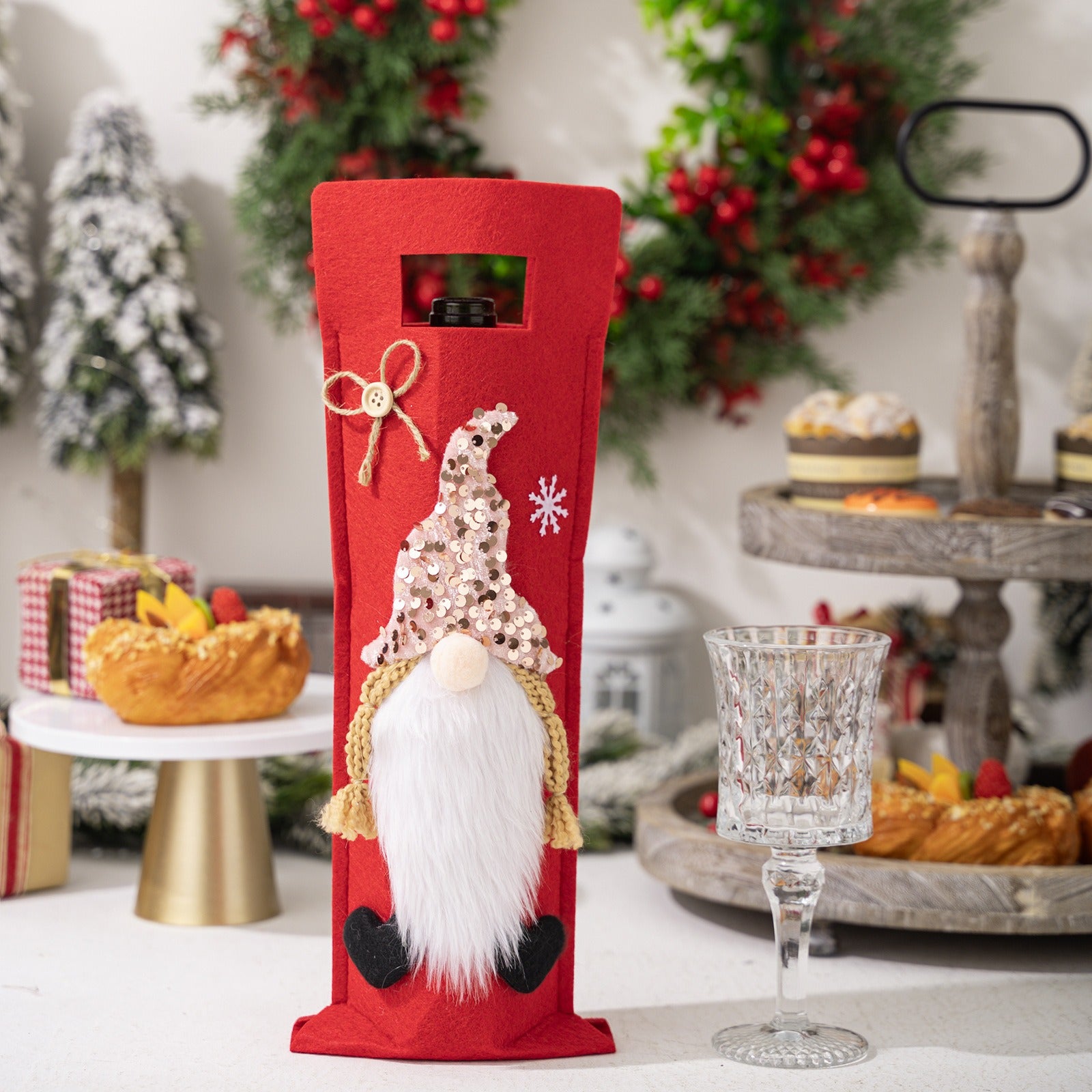 Wine bottle bag Rudolf red wine bottle decoration party decoration handbag gnome wine bottle cover