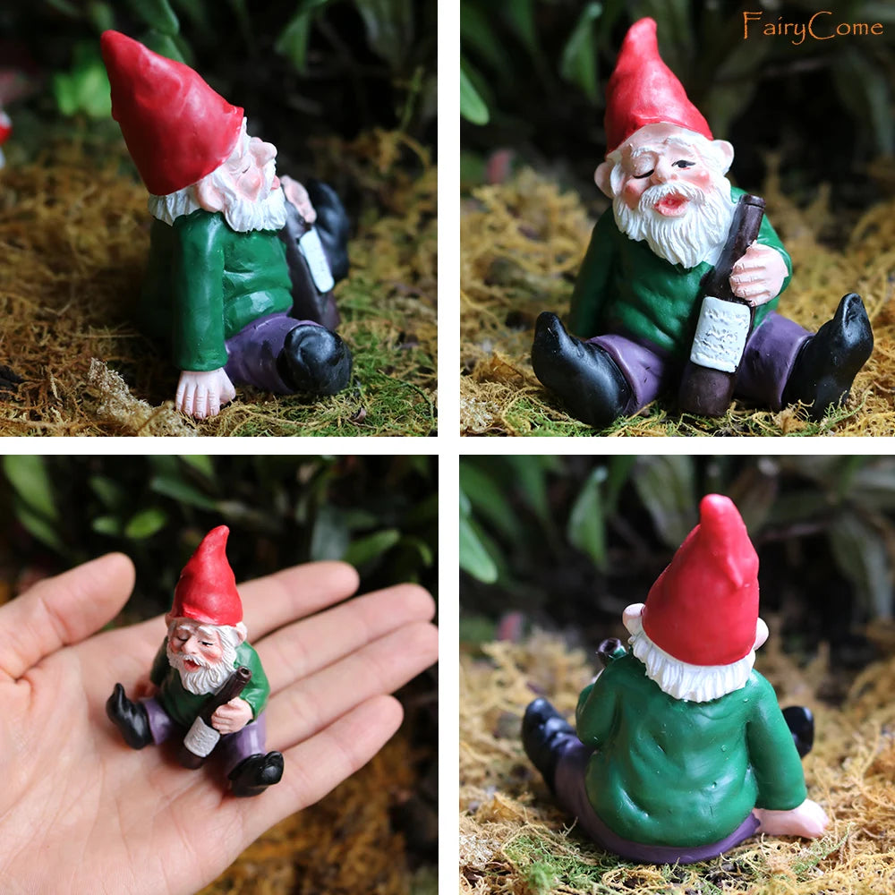 FairyCome Mini Garden Gnome Figurines Resin Fairy Garden Funny Miniature Gnomes Elf Figure Micro Garden Dwarf Kit for Terrarium