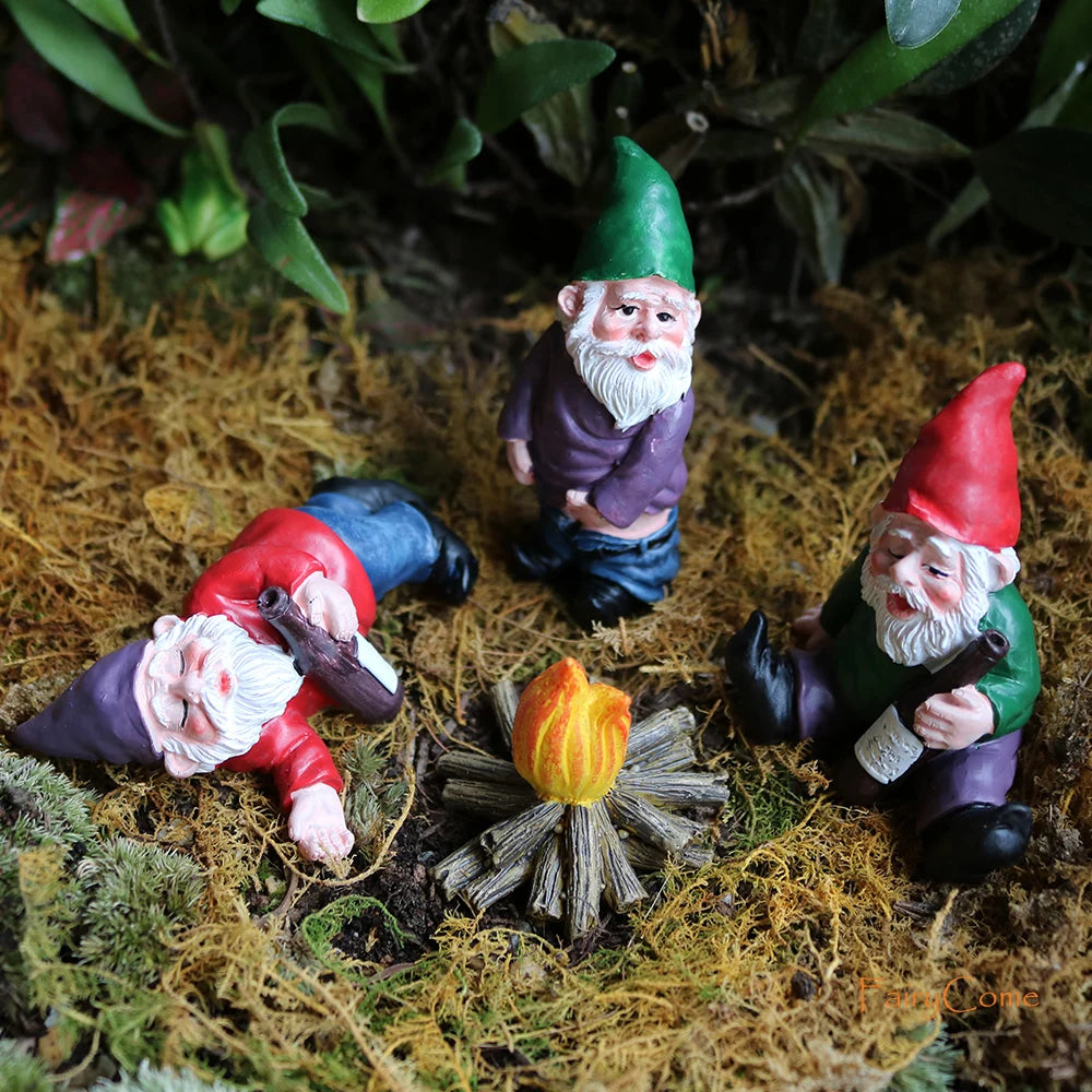 FairyCome Mini Garden Gnome Figurines Resin Fairy Garden Funny Miniature Gnomes Elf Figure Micro Garden Dwarf Kit for Terrarium